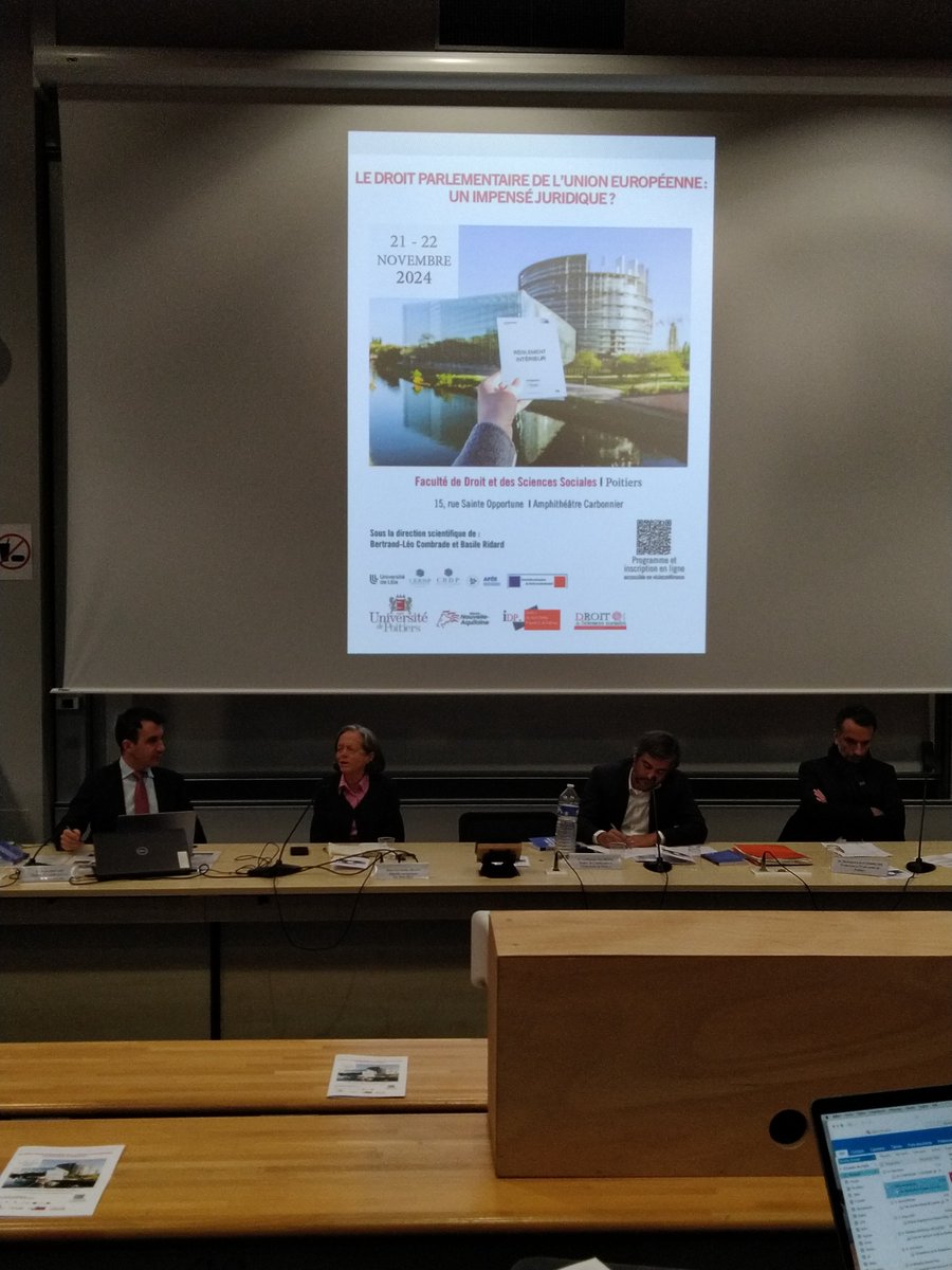 La conférence inaugurale du colloque "Le droit parlementaire de l'Union européenne: un compensé juridique?" organisé par @basileridard et <a href="/leocombrade/">Bertrand-Léo Combrade</a>  se déroule dans l'amphi Carbonnier avec <a href="/InstitutIdp/">Institut de Droit Public (IDP)</a> dans <a href="/Droit_Poitiers/">Faculté de Droit et Sciences sociales de Poitiers</a> <a href="/UnivPoitiers/">Université de Poitiers</a>
