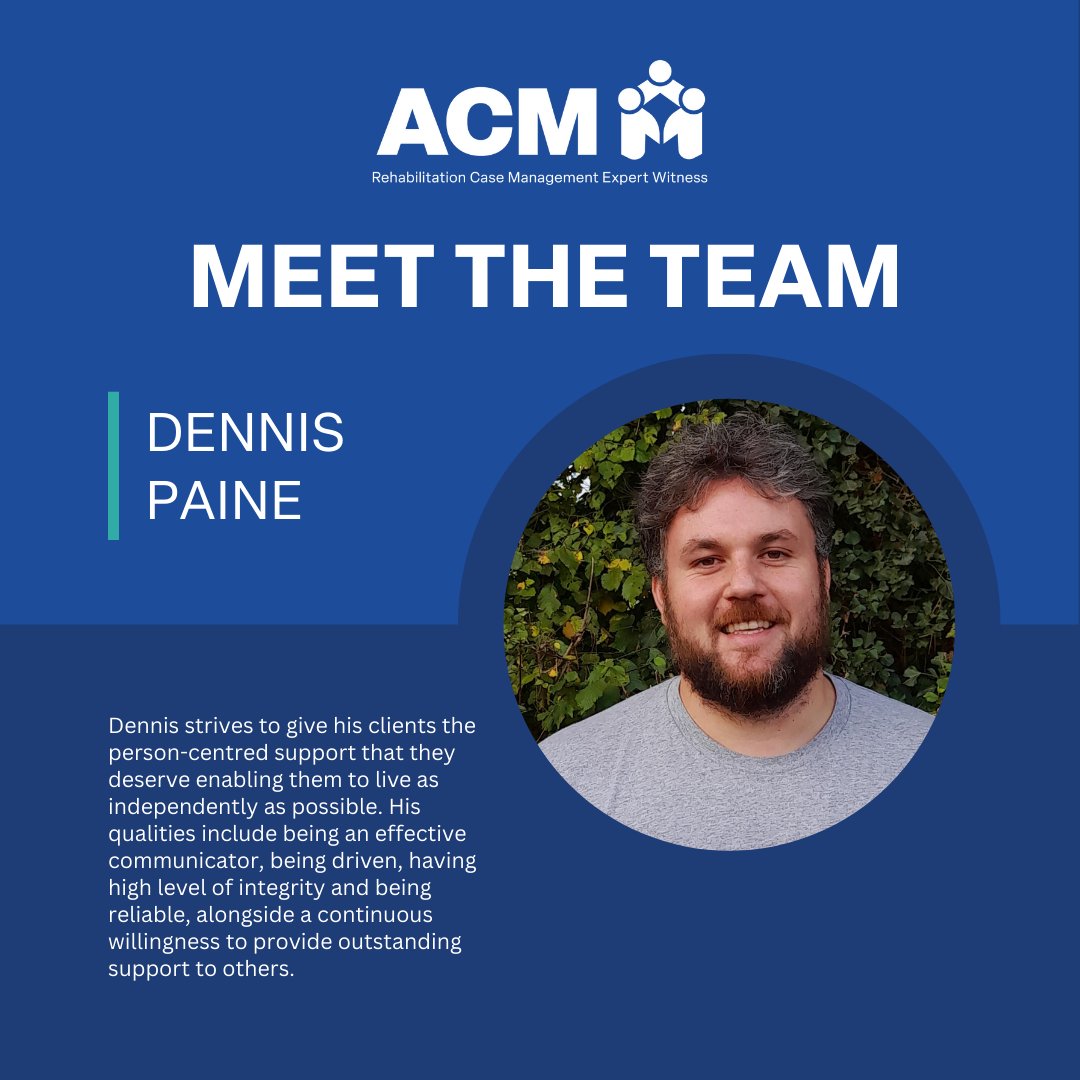 Anglia Case Management (@angliacm) on Twitter photo Dennis Paine joins ACM, bringing 15+ years’ experience in social work.
Dennis is an experienced case manager for all ages with:
🔵Brain injury
🔵Autism
🔵Spinal injury
🔵Amputations
🔵Mental health
🔵Neurological conditions
📞: 01359 271900 ✉️: admin@angliacasemanagement.co.uk Dennis Paine joins ACM, bringing 15+ years’ experience in social work.
Dennis is an experienced case manager for all ages with:
🔵Brain injury
🔵Autism
🔵Spinal injury
🔵Amputations
🔵Mental health
🔵Neurological conditions
📞: 01359 271900 ✉️: admin@angliacasemanagement.co.uk