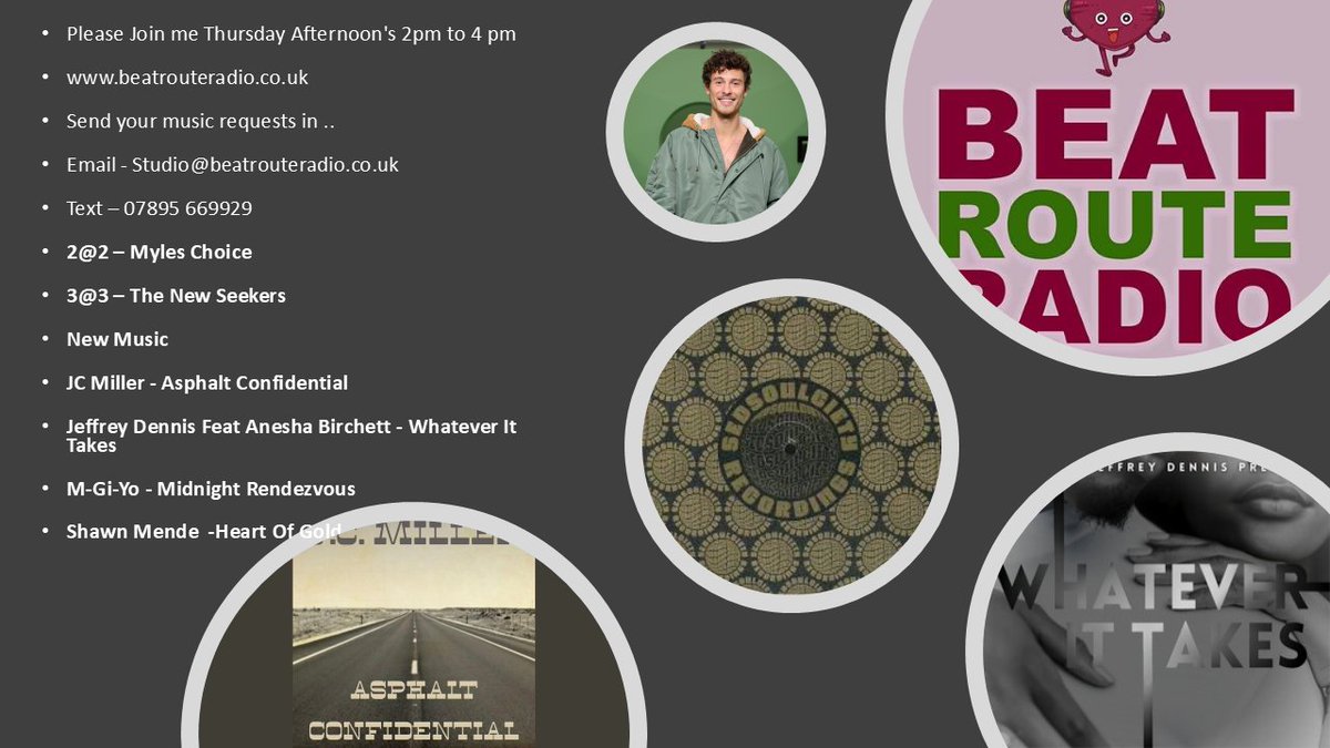 robinhaigh's tweet photo. Please Join me Thursday Afternoon's 2pm to 4 pm
https://t.co/PNYqYnJrhB
21 st November 14:00 to 16:00
Send your music requests in ..
Email - Studio@beatrouteradio.co.uk
Text – 07895 669929
2@2 – Myles Choice
3@3 – The New Seekers
New Music https://t.co/yQygCKbWf1