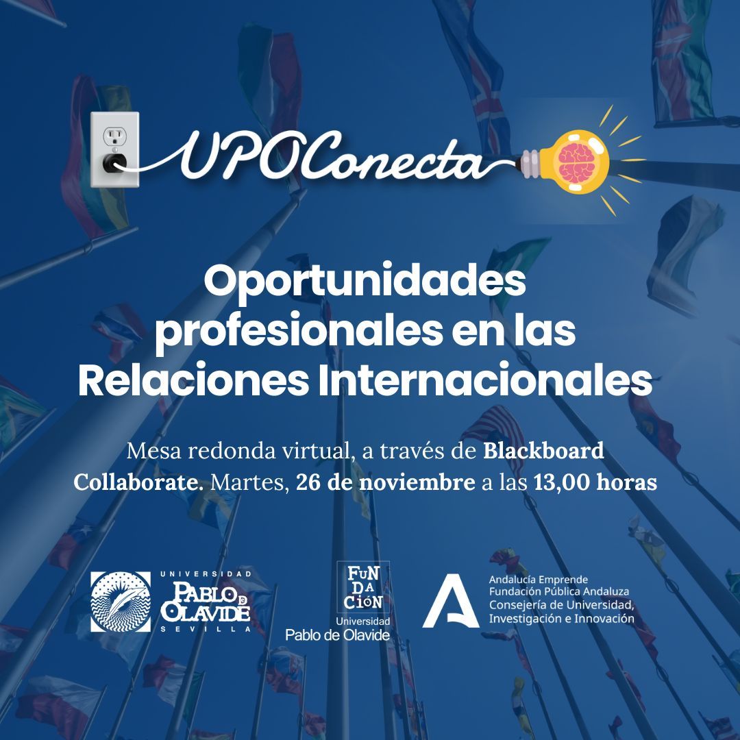 Si eres de <a href="/f_humanidades/">FacultadHumanidadesUPO</a> <a href="/UPODerecho/">Facultad de Derecho</a> <a href="/pablodeolavide/">Pablo de Olavide</a> <a href="/postgradoUPO/">postgradoUPO</a> conéctate el próximo 26/11 a este upoconecta virtual donde tendrás la oportunidad de escuchar la experiencia de expertos en relaciones, comercio, logística y consultoría internacional
upo.es/fundacion/empl…