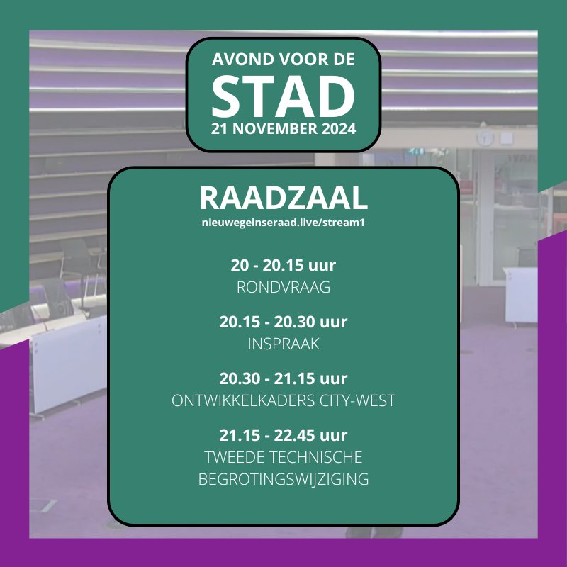 Avond voor de Stad! Vanavond gaan de raadsleden o.a. in debat over de bouwplannen in City-West. Er zijn mondelinge vragen van De Unie. De inspraakronde vervalt, waarmee de tijden van de agenda iets kunnen afwijken. NieuwegeinseRaad.live/Stream1 #Nieuwegein #gemeenteraad