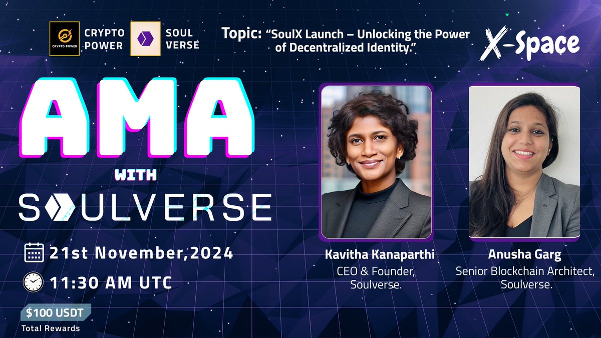cryptopower26's tweet photo. 🎙Don't miss out on the opportunity to join us for another #Twitter_SpaceAMA With @XSoulverse 🚀

🗓 Date: 21st November, 2024
⏰Time: 11:30 AM UTC

💰Rewards: $100 USDT

🔺️Space Link : https://t.co/8EqvbfGkP7

🔰Rules

1️⃣ Follow: @XSoulverse &amp; @cryptopower26
2️⃣ Like &amp; Retweet. https://t.co/9RH8STmhVU
