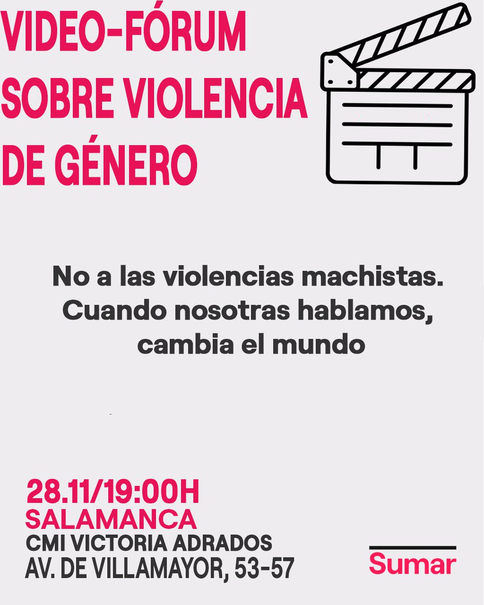 👋 Hola a todxs!! La semana que viene, tendremos un video-forum sobre violencia de género de la mano de nuestra compañera <a href="/Chachelmerchan/">Raquel López Merchán</a>.

📢 El jueves 28 de noviembre a las 19:00h en el CMI Victoria Adrados.

☺️ Estáis todxs invitadxs, os esperamos!!