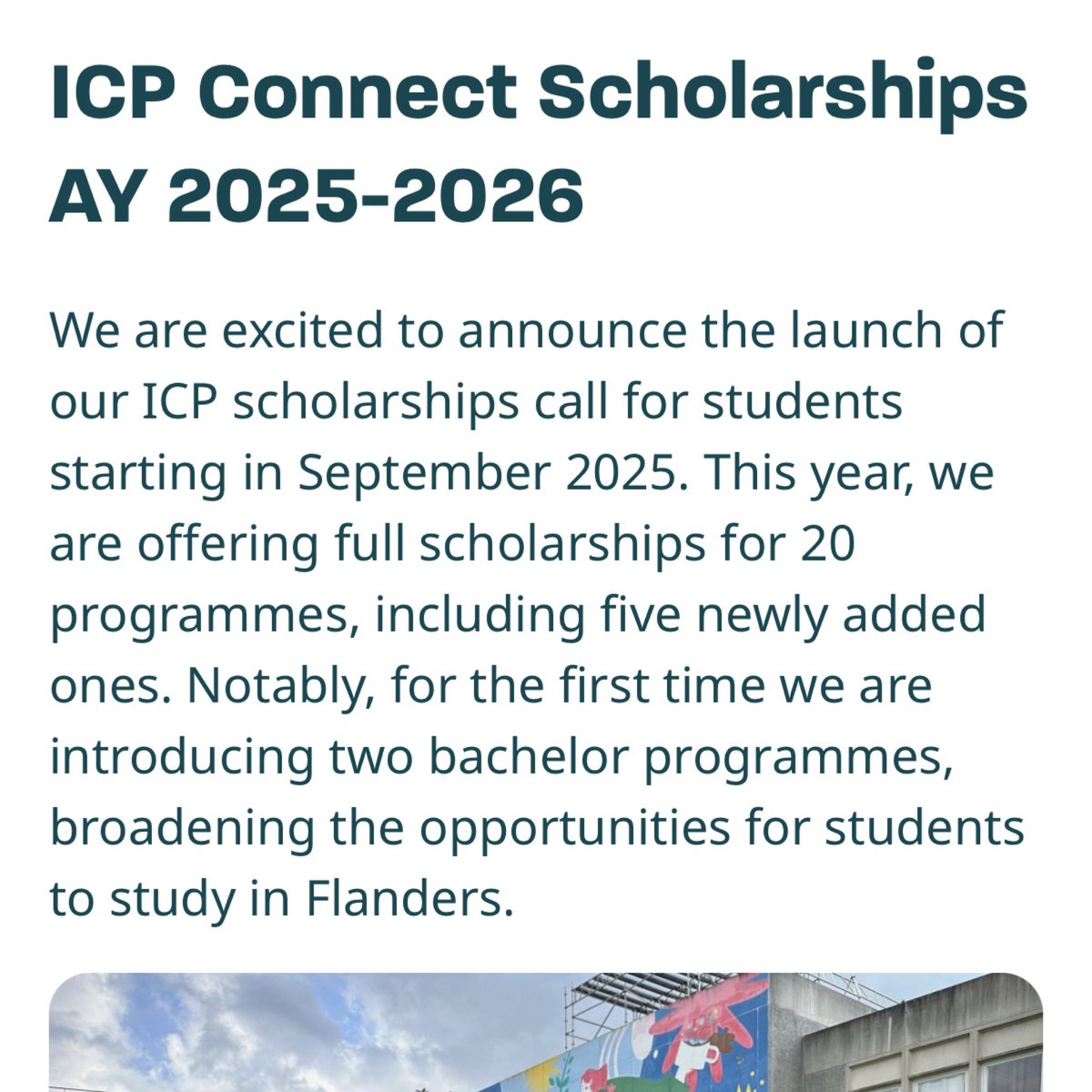 sobatmagang_id's tweet photo. ICP Connect Scholarships buat kamu yg plan study di Flanders, Belgia
🔗 https://t.co/bhPWV7bpUe

#belgia #infoS2 #beasiswaS2 #infoBeasiswa #beasiswa #scholarship #ICPconnect #magangID #studiluarnegeri #studyabroad #caribeasiswa #flanders #scholarshiphunter #scholarshiphunt https://t.co/wGqY0BvviF