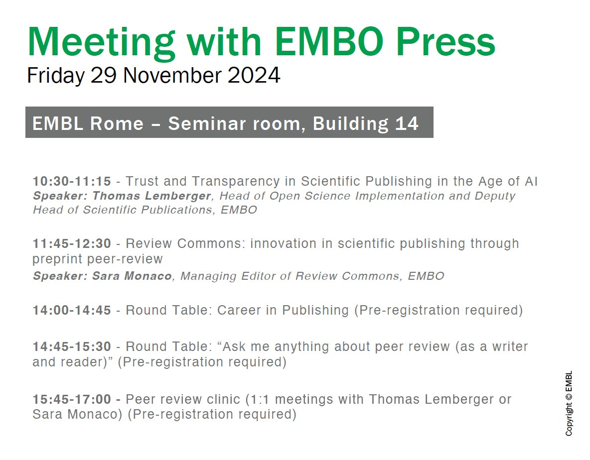 Review Commons (@reviewcommons) on Twitter photo The <a href="/ReviewCommons/">Review Commons</a> team is visiting Rome!
28 Nov: La Sapienza Universita di Roma <a href="/SapienzaRoma/">Sapienza Università di Roma</a>
29 Nov: @EMBL Rome
Meet Project Leader <a href="/tlemberger/">Thomas Lemberger</a> & Managing Editor <a href="/monaco_rc/">Sara Monaco</a> to discuss preprint peer review and more! The <a href="/ReviewCommons/">Review Commons</a> team is visiting Rome!
28 Nov: La Sapienza Universita di Roma <a href="/SapienzaRoma/">Sapienza Università di Roma</a>
29 Nov: @EMBL Rome
Meet Project Leader <a href="/tlemberger/">Thomas Lemberger</a> & Managing Editor <a href="/monaco_rc/">Sara Monaco</a> to discuss preprint peer review and more!