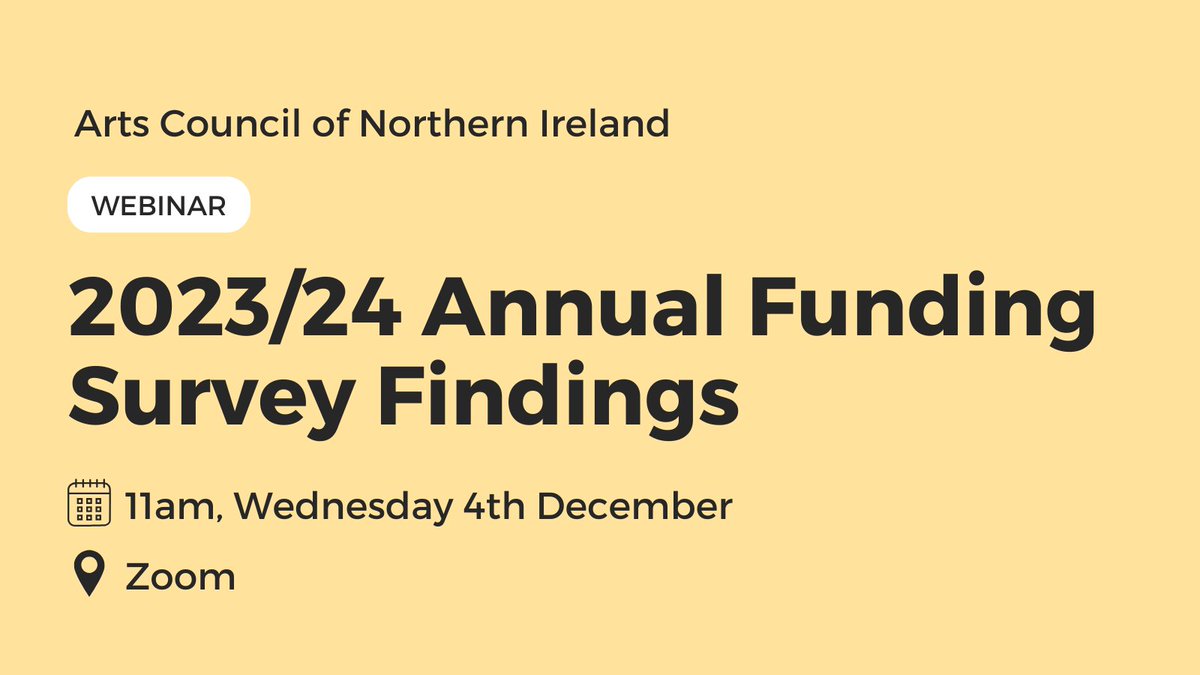 The findings of our latest 2023/24 Annual Funding Survey are now available and we invite you to join our webinar on Wednesday 4th December 2024 to learn more about the findings.

🗓️ Wednesday 4th December 2024
🕚 11am - 12noon
📍 Zoom

Register: tickettailor.com/events/artscou…