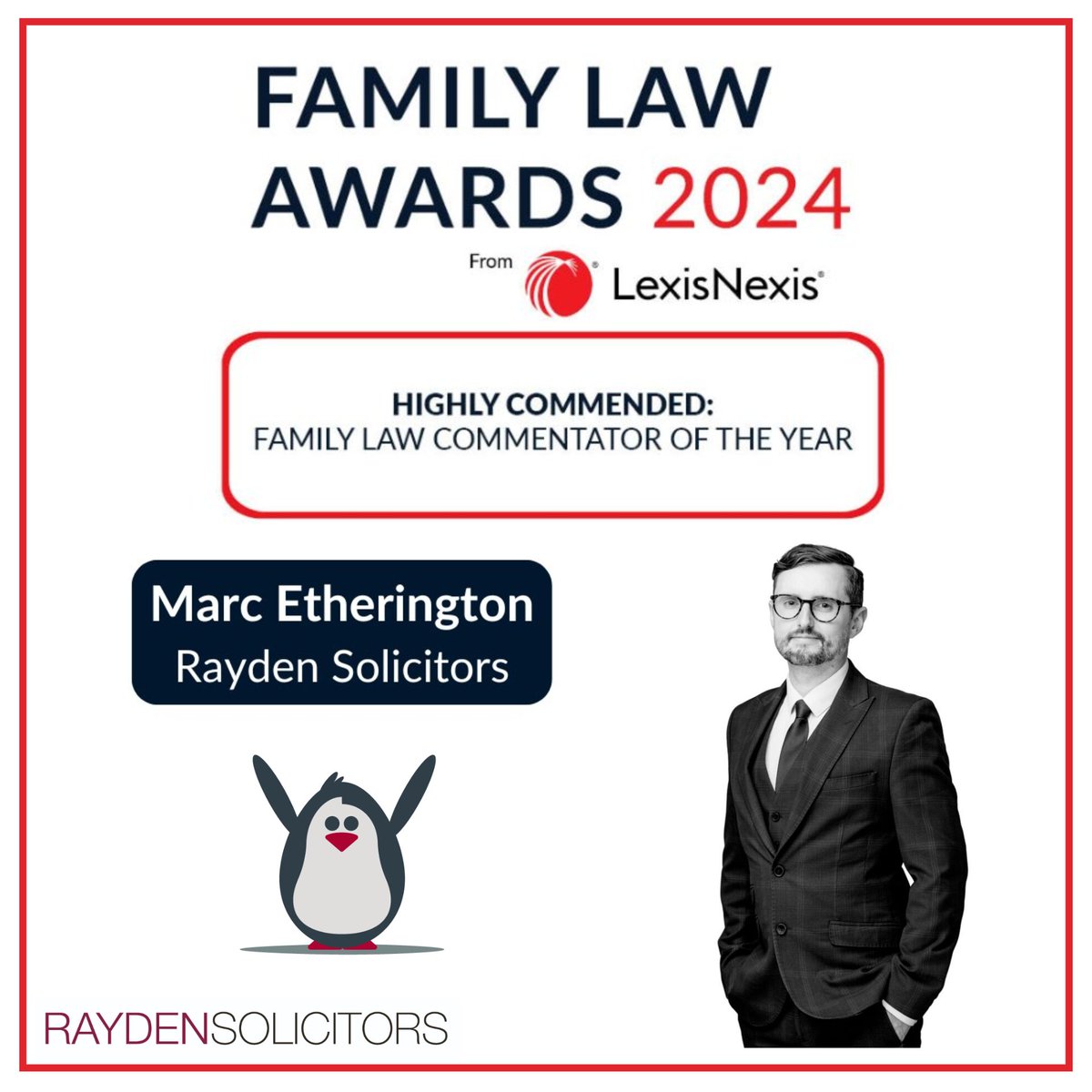 Rayden Solicitors (@raydenslaw) on Twitter photo Heartfelt congratulations to Legal Director <a href="/EtheringtonMarc/">Marc Etherington</a> who was Highly Commended in the Family Law Commentator of the Year category at last night's #FamilyLawAwards 🎉
Congratulations to the team <a href="/ResFamilyLaw/">Resolution</a>👏
#FLA2024 #FamilyLaw #Hampstead Heartfelt congratulations to Legal Director <a href="/EtheringtonMarc/">Marc Etherington</a> who was Highly Commended in the Family Law Commentator of the Year category at last night's #FamilyLawAwards 🎉
Congratulations to the team <a href="/ResFamilyLaw/">Resolution</a>👏
#FLA2024 #FamilyLaw #Hampstead