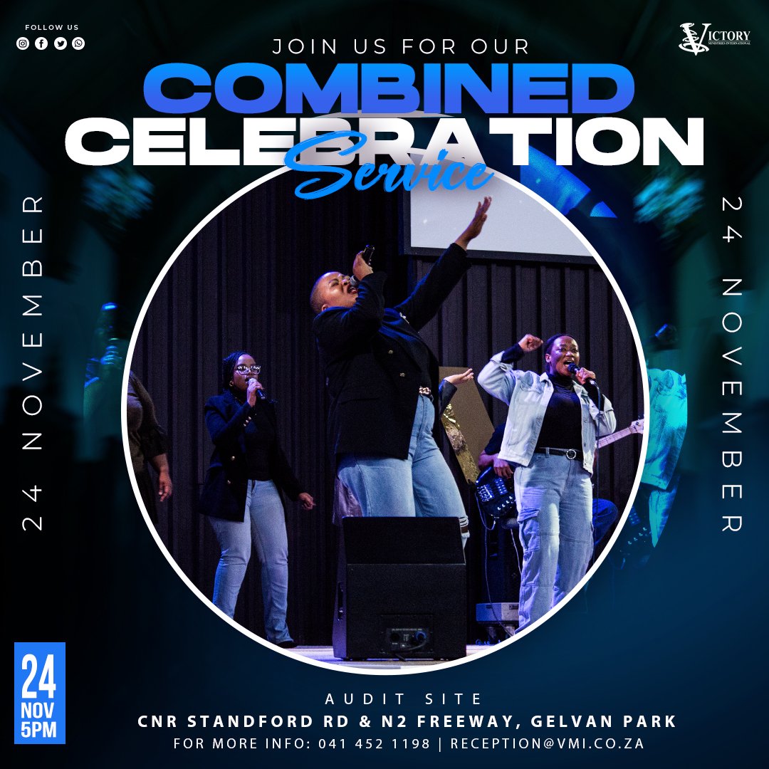 𝐘𝐎𝐔’𝐑𝐄 𝐈𝐍𝐕𝐈𝐓𝐄𝐃! 
Join us for our 𝐂𝐨𝐦𝐛𝐢𝐧𝐞𝐝 𝐂𝐞𝐥𝐞𝐛𝐫𝐚𝐭𝐢𝐨𝐧 𝐒𝐞𝐫𝐯𝐢𝐜𝐞  this 𝐒𝐮𝐧𝐝𝐚𝐲, 𝟐𝟒 𝐍𝐨𝐯𝐞𝐦𝐛𝐞𝐫, at 𝟓 𝐏𝐌!
 𝐕𝐞𝐧𝐮𝐞: Audit Site
Cnr Standford Rd &amp; N2 Freeway, Gelvan Park