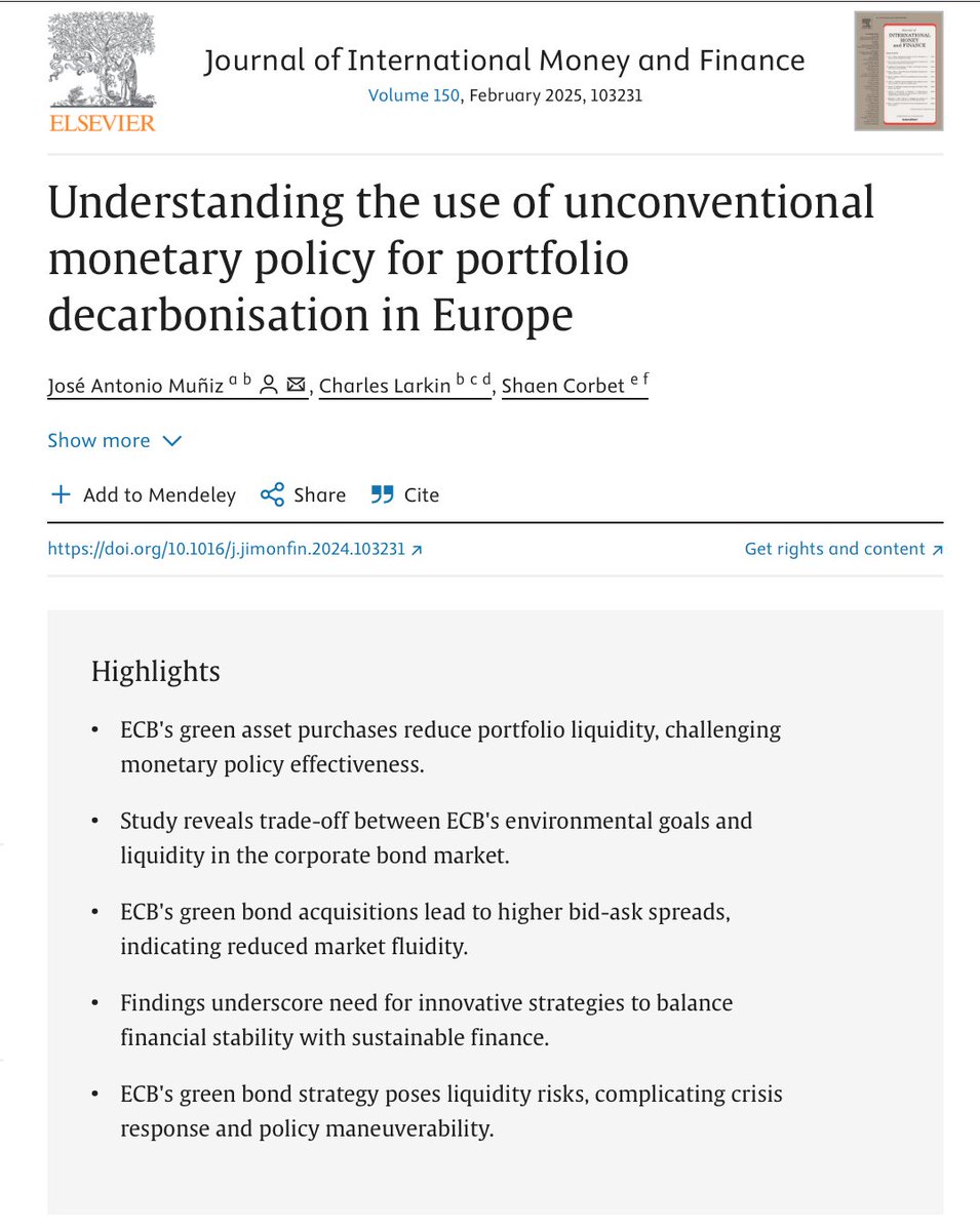 IPR (@uniofbathipr) on Twitter photo A new paper by <a href="/cjwlarkin/">Charles J. Larkin</a> <a href="/ShaenCorbet/">Shaen Corbet</a> <a href="/josemunizm/">Jose Antonio Muniz</a> on 'Understanding the use of unconventional monetary policy for portfolio decarbonisation in Europe' has just been published in Journal of International Money and Finance <a href="/sciencedirect/">Elsevier | ScienceDirect</a>
Read it here: sciencedirect.com/science/articl… A new paper by <a href="/cjwlarkin/">Charles J. Larkin</a> <a href="/ShaenCorbet/">Shaen Corbet</a> <a href="/josemunizm/">Jose Antonio Muniz</a> on 'Understanding the use of unconventional monetary policy for portfolio decarbonisation in Europe' has just been published in Journal of International Money and Finance <a href="/sciencedirect/">Elsevier | ScienceDirect</a>
Read it here: sciencedirect.com/science/articl…