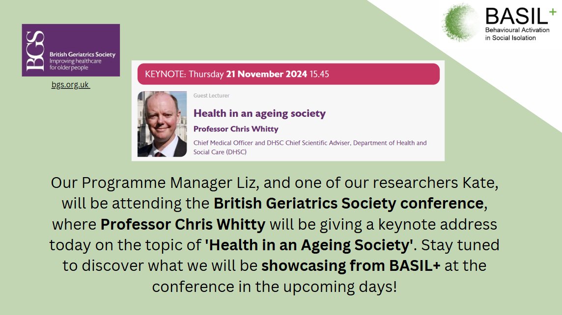 <a href="/GeriSoc/">British Geriatrics Society</a>  <a href="/DavidEkers/">david ekers🇪🇺</a> <a href="/SimonGilbody/">Simon Gilbody</a> <a href="/CizCG/">ProfessorCarolynCG</a> <a href="/TEWVresearch/">TEWV research</a> <a href="/NIHRresearch/">National Institute for Health and Care Research</a> <a href="/age_uk/">Age UK</a> #BGSconf #Basil_Research #MentalHealth