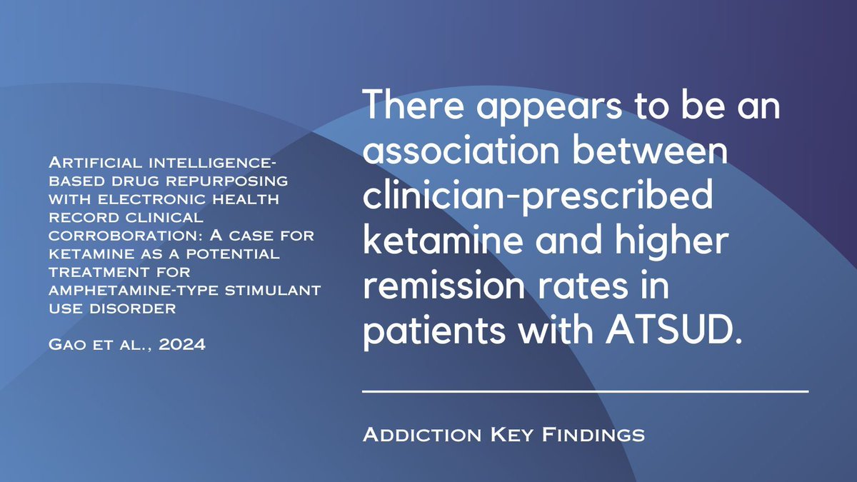 Addiction Journal (@addictionjrnl) on Twitter photo There appears to be an association between clinician-prescribed ketamine and higher remission rates in patients with amphetamine-type stimulant use disorder. Read the full study by <a href="/GaoZhenxiang/">Zhenxiang Gao</a> <a href="/CWRUSOM/">CWRU School of Medicine</a> and colleagues buff.ly/3YWrvhh There appears to be an association between clinician-prescribed ketamine and higher remission rates in patients with amphetamine-type stimulant use disorder. Read the full study by <a href="/GaoZhenxiang/">Zhenxiang Gao</a> <a href="/CWRUSOM/">CWRU School of Medicine</a> and colleagues buff.ly/3YWrvhh