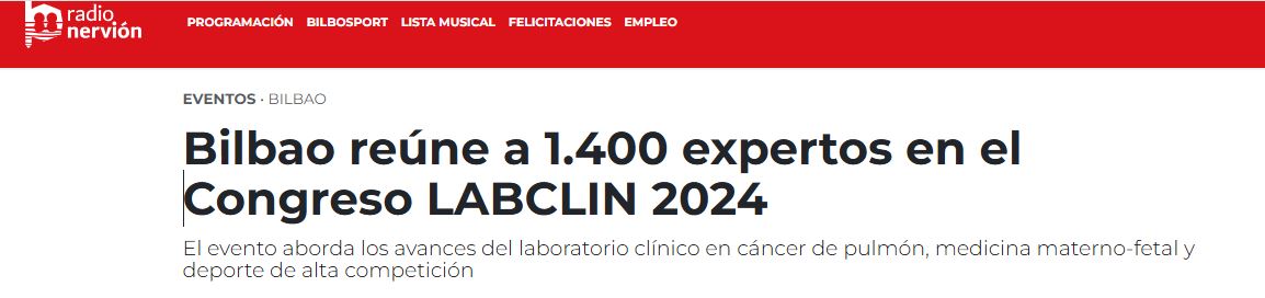 Laboratorio Clínico (@congresolabclin) on Twitter photo 📻 El XVIII Congreso #LABCLIN2024 vía <a href="/RadioNervion/">Radio Nervión 88.0</a> en #Bilbo
🧪🧫🥼 El mayor encuentro científico de Medicina de Laboratorio en España #laboratorioclinico
👏 Gracias! <a href="/aebmorg/">AEBM-ML</a> <a href="/aefa_es/">AEFA</a> <a href="/SEQC_ML/">SEQC_ML</a> <a href="/Euskalduna_eus/">Euskalduna Bilbao</a>
radionervion.com/2024/11/21/bil… 📻 El XVIII Congreso #LABCLIN2024 vía <a href="/RadioNervion/">Radio Nervión 88.0</a> en #Bilbo
🧪🧫🥼 El mayor encuentro científico de Medicina de Laboratorio en España #laboratorioclinico
👏 Gracias! <a href="/aebmorg/">AEBM-ML</a> <a href="/aefa_es/">AEFA</a> <a href="/SEQC_ML/">SEQC_ML</a> <a href="/Euskalduna_eus/">Euskalduna Bilbao</a>
radionervion.com/2024/11/21/bil…