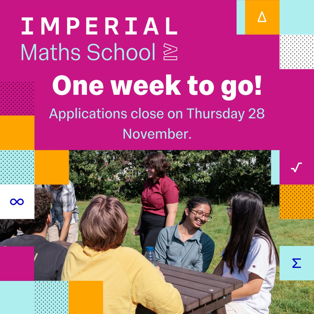 Have you completed your application yet? Head on over to the following link to do so before the admissions deadline - Thursday 28 November! 🧮📚🔭

imperialmathsschool.applicaa.com/apply2025