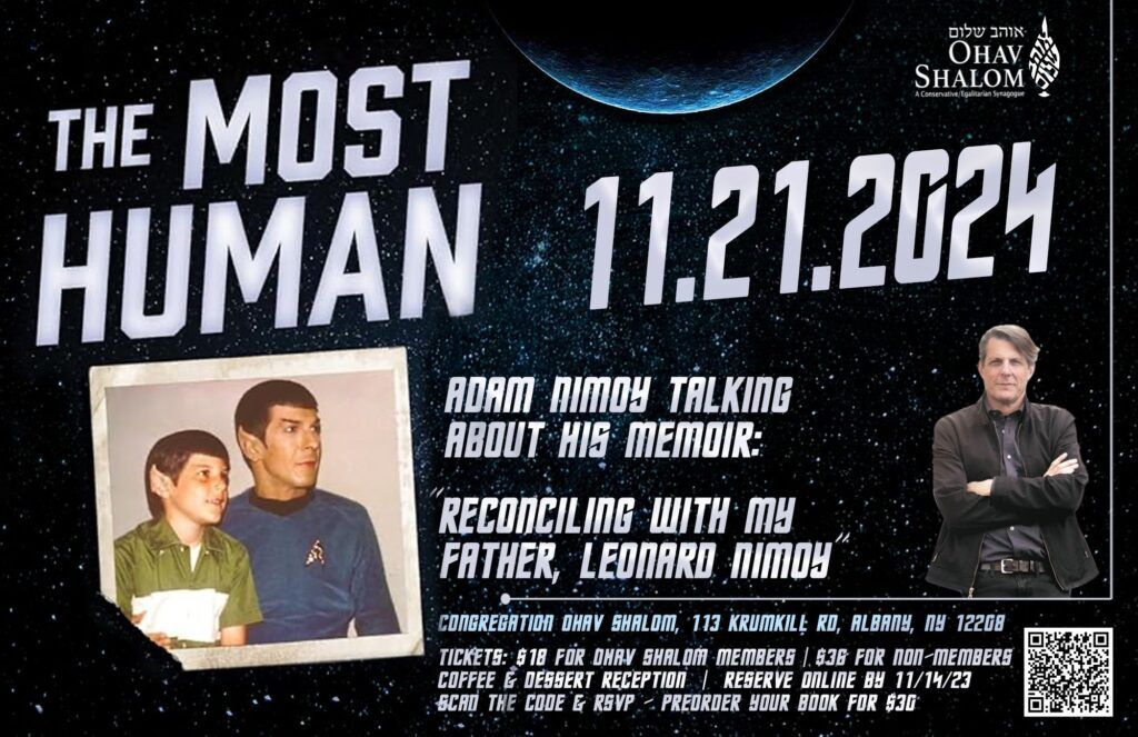 adam_nimoy's tweet image. Tonight! Join me at Ohav Shalom in Albany, NY where I'll be chatting about THE MOST HUMAN. Tickets available here: buff.ly/3YFSTAh