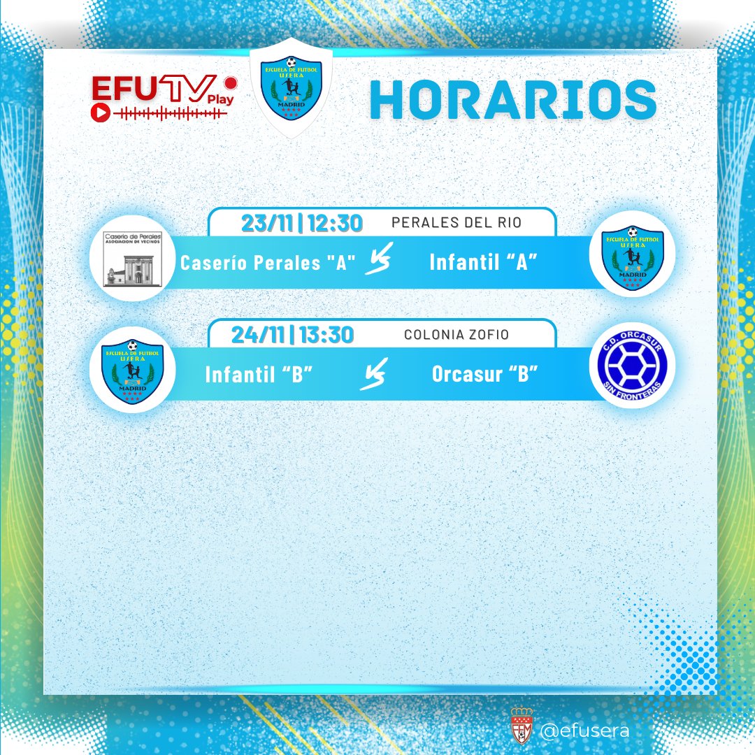 ADEF_Usera's tweet image. 💪💙 Horarios!

#Temporada2024 #FuerzaEFUsera #SomosEFU #PasiónPorElFútbol