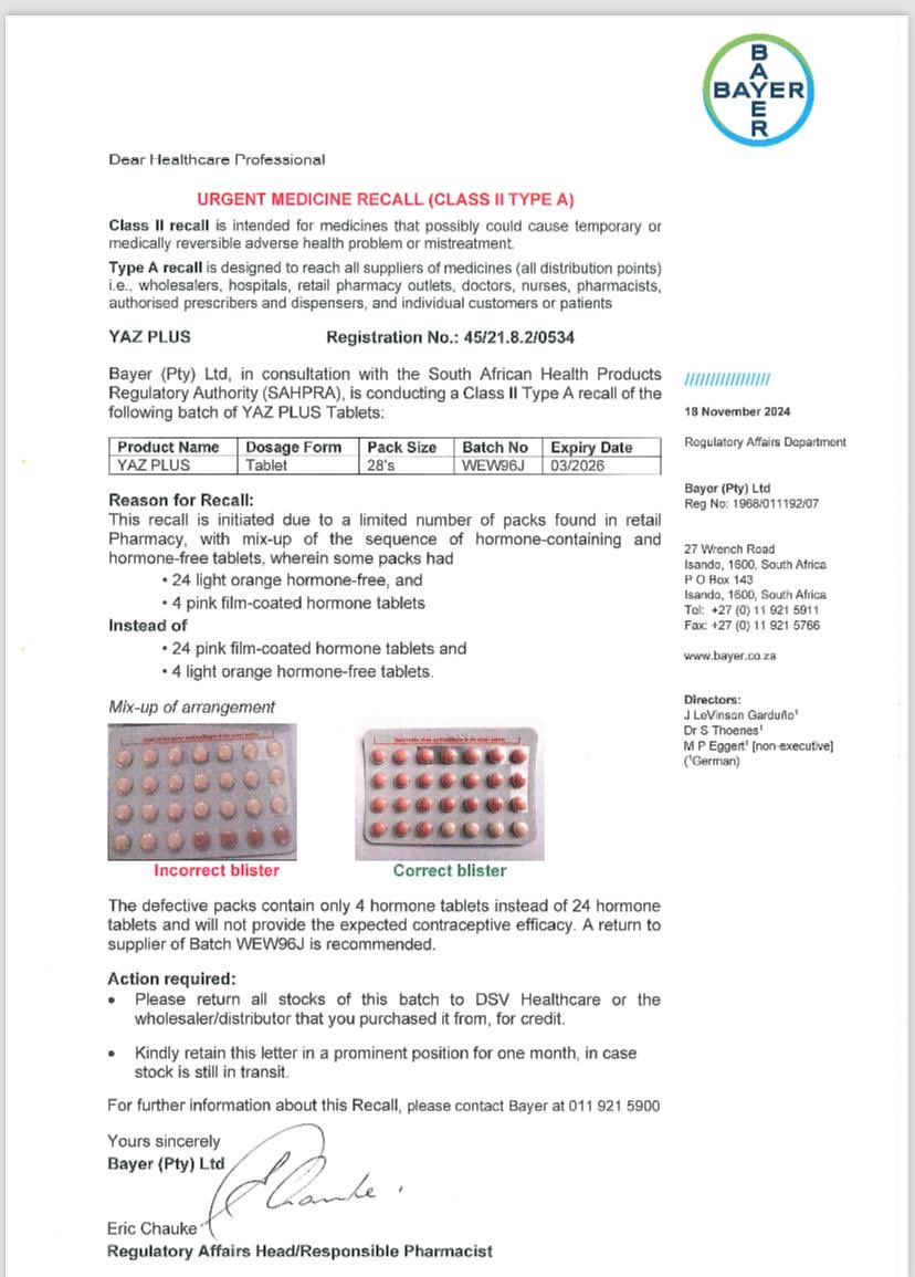 FYI 
Please note and return to the pharmacy.

It’s not widely used in ZIM but in case you got your supplies from SA