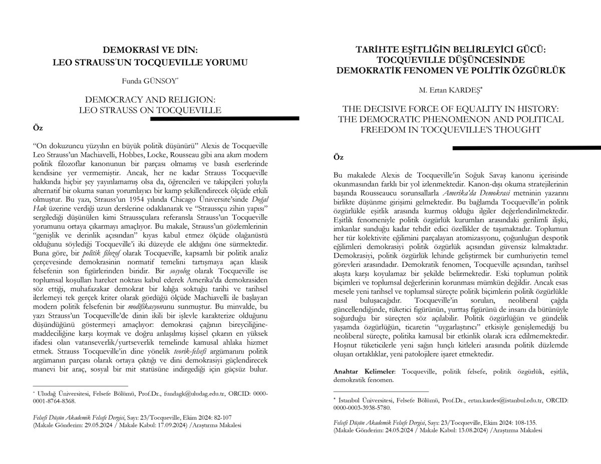 Felsefi Düşün
TOCQUEVILLE ÖZEL SAYISI
2024