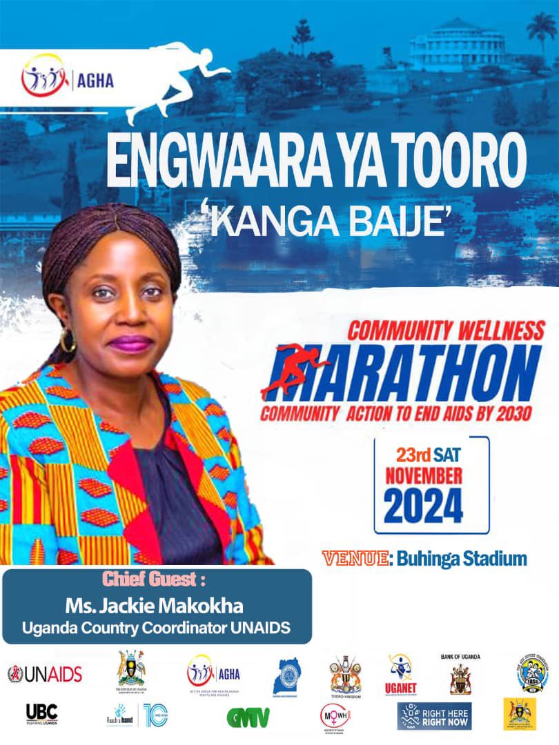 AGHA UGANDA (@aghaorg) on Twitter photo Ms. Jackie Makokha, Uganda Country Coordinator <a href="/UNAIDS_UG/">UNAIDS Uganda</a> will be the Guest of Honor at the Engwaara Ya Tooro, “Kanga Baije”Marathon.
Happening on 23rd Nov. at Buhinga Stadium.
This is a Community wellness marathon aimed at creating awareness in communities to #EndAIDSby2030. Ms. Jackie Makokha, Uganda Country Coordinator <a href="/UNAIDS_UG/">UNAIDS Uganda</a> will be the Guest of Honor at the Engwaara Ya Tooro, “Kanga Baije”Marathon.
Happening on 23rd Nov. at Buhinga Stadium.
This is a Community wellness marathon aimed at creating awareness in communities to #EndAIDSby2030.