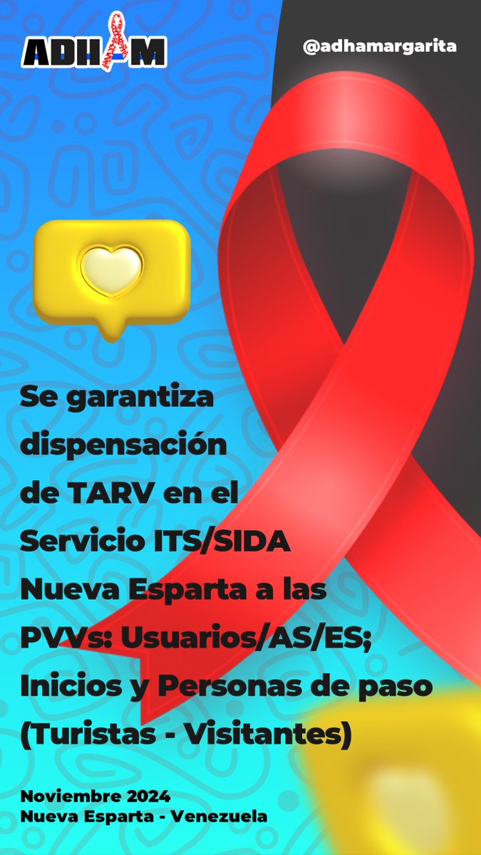 MPPS  a través de la Coordinacion de ITS/SIDA en Nueva Esparta garantiza suministro de medicamentos TAR a #pvvs, #usuarios, #turistas y #visitantes.
Información adicional, contáctenos con gusto le atenderemos.
#ADHAM
#ADHAMargarita
#NuevaEsparta
#Venezuela