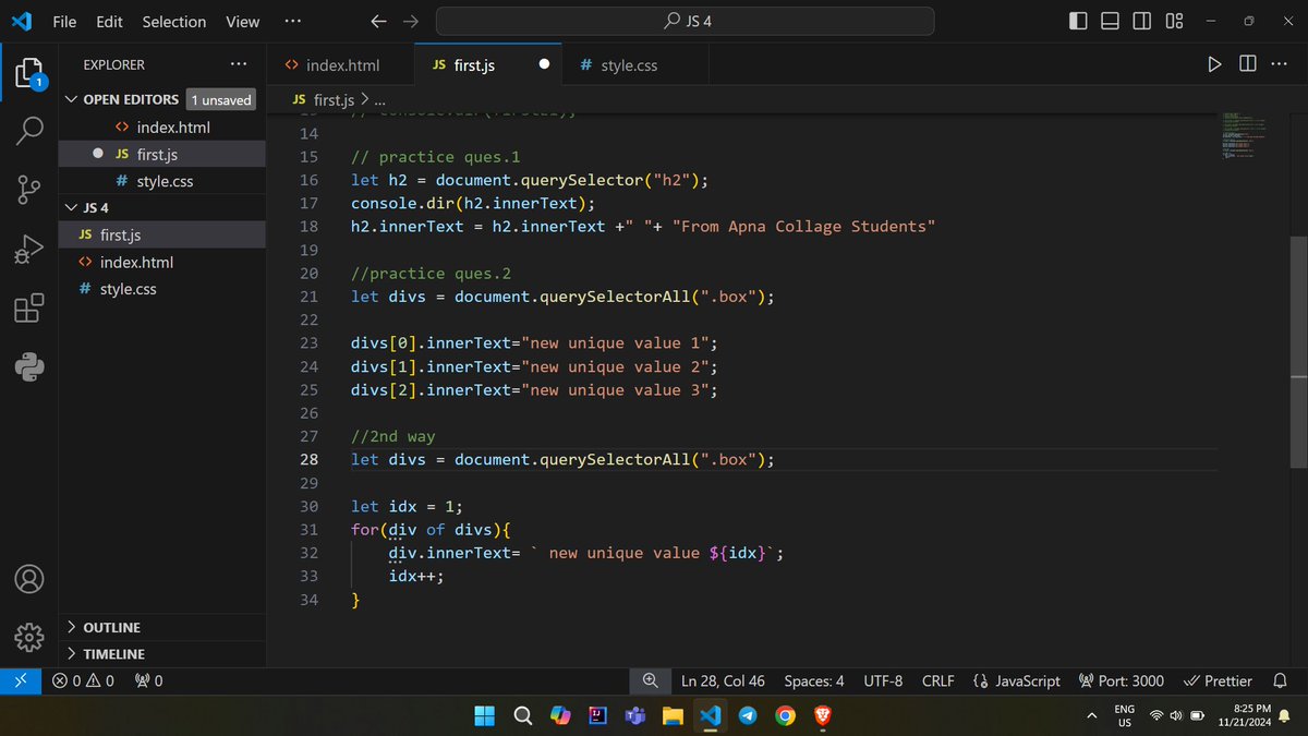 omtweet_'s tweet photo. #Day_49 of learning Web Development from Shradha Khapra and Apna College
Topics learned - Solved problem set of DOM manipulation in Java Script.
#100daysofcode https://t.co/OUHykc0GWW