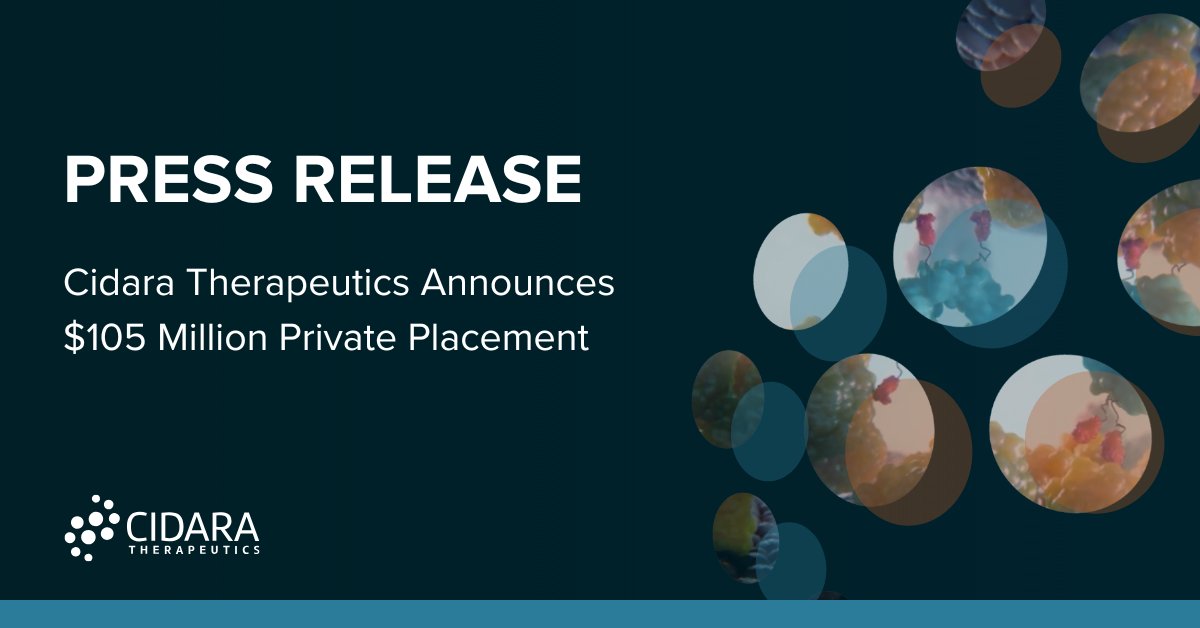 Today we announced a $105M private placement led by Venrock Healthcare Capital Partners, with significant participation by new and existing life-sciences focused investors. Read more here: cidara.com/news/cidara-th…