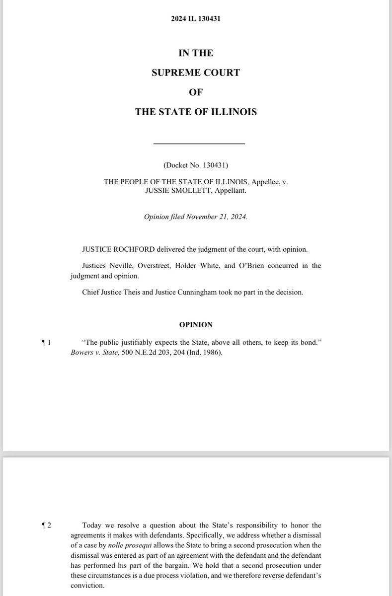 The Illinois State Supreme Court has overturned Jussie Smollett's conviction for lying about a hate crime.

His case will be dismissed.

“We hold that a second prosecution under these circumstances is a due process violation, and we therefore reverse defendant’s conviction.”