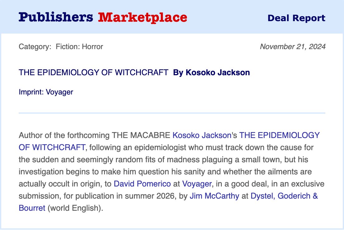 Agent. Vector. Environment. 

I'm so thrilled to put my public health degree to use with this book I've had in my heart for YEARS. If you love body horror,The WWITCH by Robert Eggers, cults (and gore) this atmospheric thriller is for you!

Welcome to Millhaven, fellow traveler.