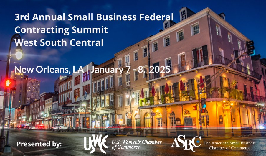 3rd Annual National Small Business Contracting Summit | New Orleans, LA (Live 01/7/25 – 01/08/25) – U.S. Women's Chamber of Commerce uswcc.org/events/3rd-ann… via <a href="/uswcc/">U.S. Women's Chamber</a>