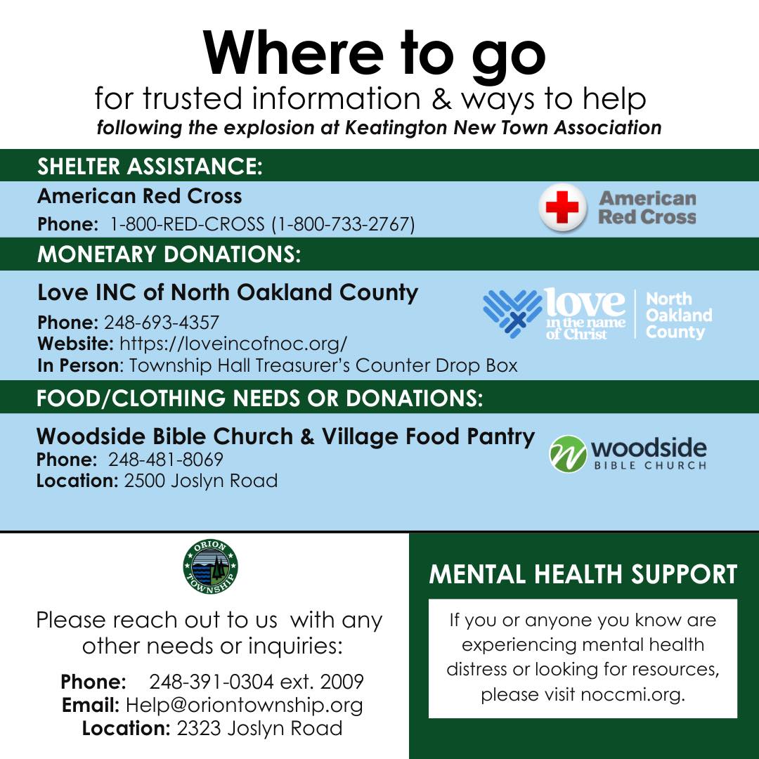 In the aftermath of the explosion at Keatington New Town Association, we encourage those looking for assistance, and those looking to help, to please turn to these trusted organizations and resources.