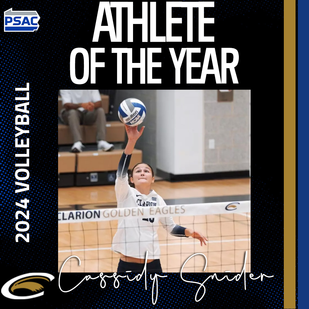 PSACsports's tweet photo. The 2024 #PSACVB Major Award winners from the West!

AOTY: Cassidy Snider, @ClarionEagles 
Def. AOTY: Emma Hall, @GUKnights 
FOTY: Jessica Neiman, @IUPCrimsonHawk 
Coach of the Year: Matt Darling, @GUKnights 

All-Conference teams at https://t.co/9rAkwQb8E2!
#PSACProud https://t.co/vu3KpnXJkM
