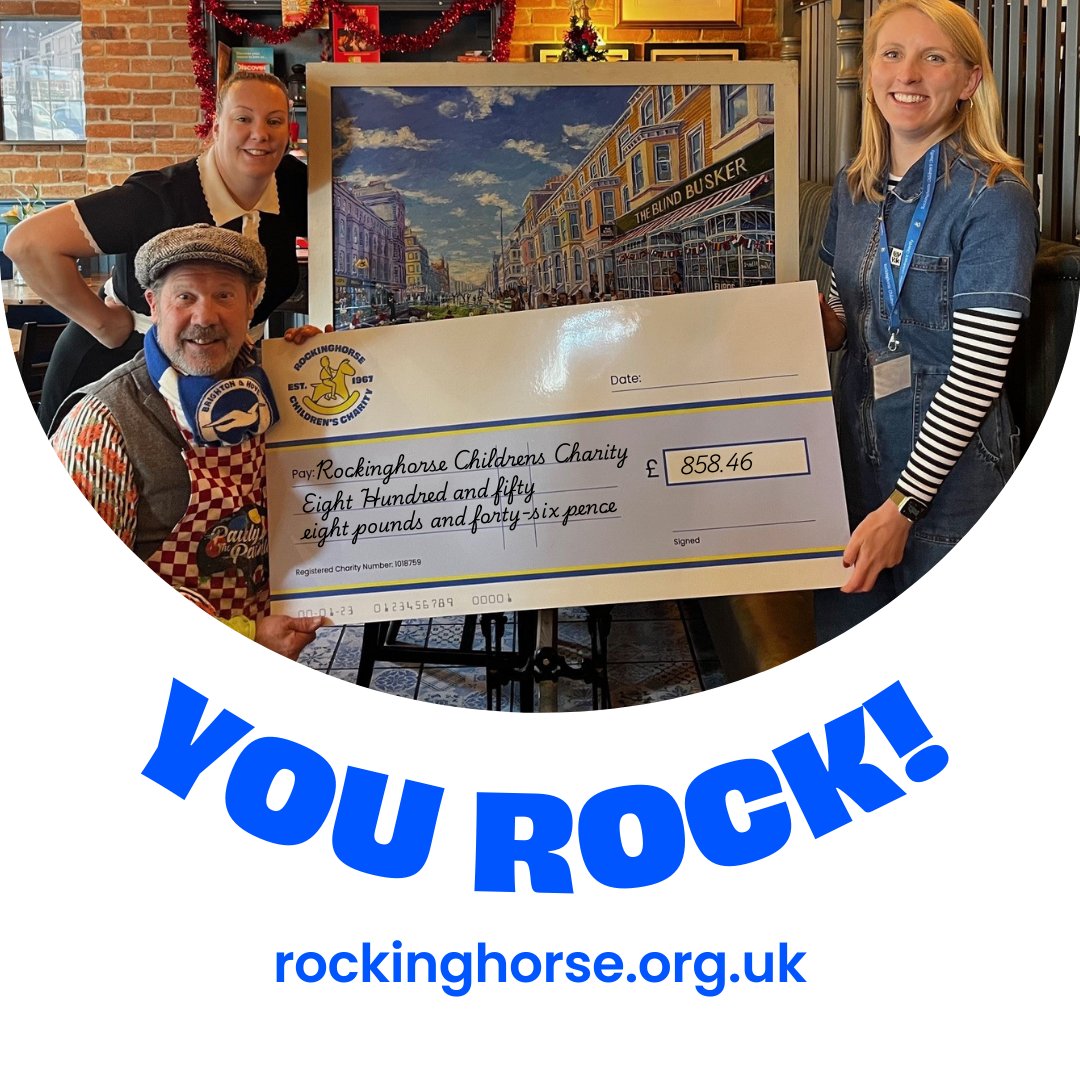 We are so grateful to Paul Cary (Pauly the Painter), and the Blind Busker Pub in Hove, who have raised a fantastic £858.46 this year for Rockinghorse.

Paul has been selling prints of his amazing paintings in exchange for donations, with the help of Amy the general manager.