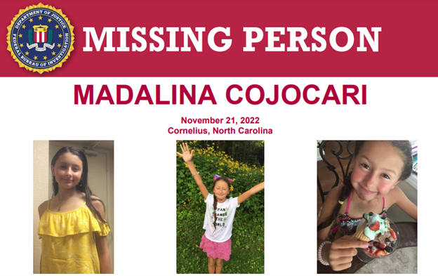 Madalina Cojocari was last seen on surveillance video getting off her school bus outside her home in Cornelius, NC, on Nov 21, 2022. Help the #FBI find her: fbi.gov/wanted/kidnap/…