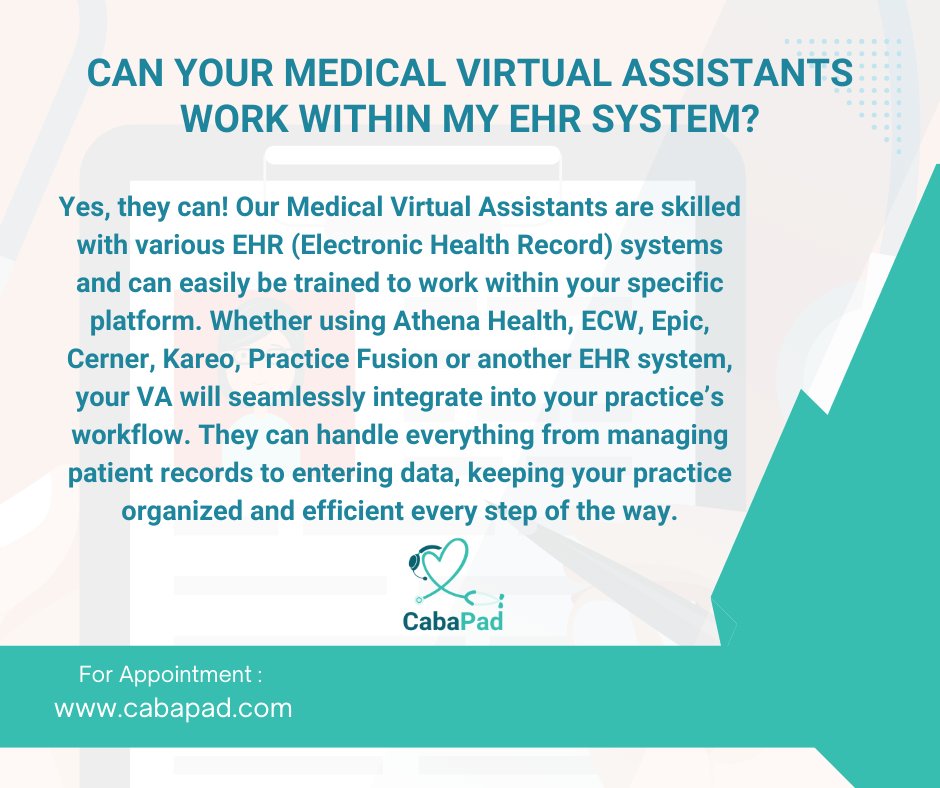 CabaPad's tweet photo. Cabapad VA saves you time ⏰ by managing admin tasks 📝, so you can focus on patient care 👩‍⚕️. Get a 7-day FREE Virtual Medical Assistant services today!

https://t.co/sNOxRIz7Uw

#TimeManagement #PatientCare #CabaPad #HealthcareVA #MedicalPractice #VirtualAssistant #DoctorSupport https://t.co/D52nN3cuSr