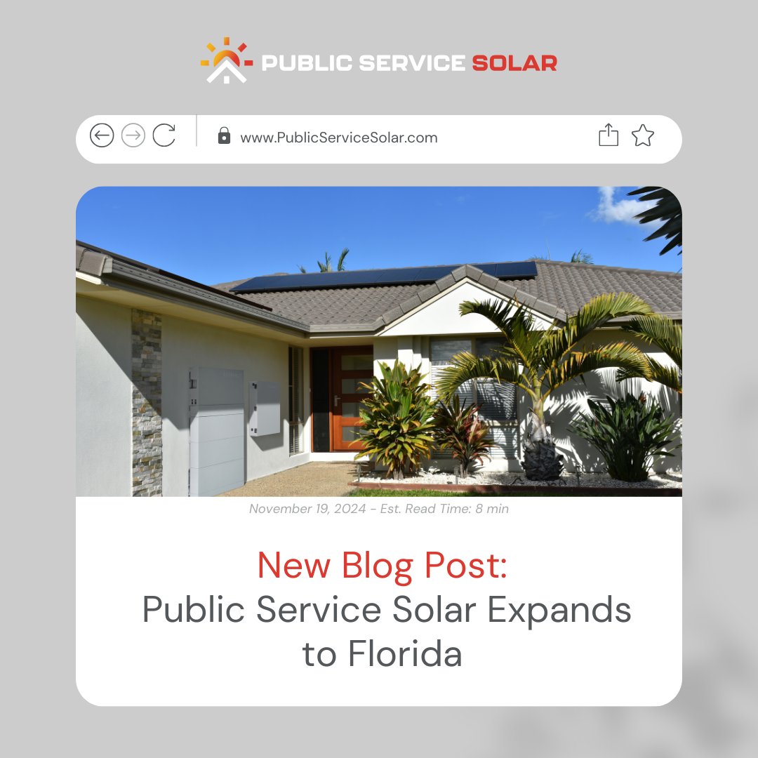 PublicServSolar's tweet photo. Big News from Public Service Solar!  

We're now serving homeowners in Southwest Florida.

Read about how we’re helping Florida homeowners gain energy independence: https://t.co/DHucbriE6S

 #FloridaSolar  #BatteryStorage https://t.co/rNvrHXQizc