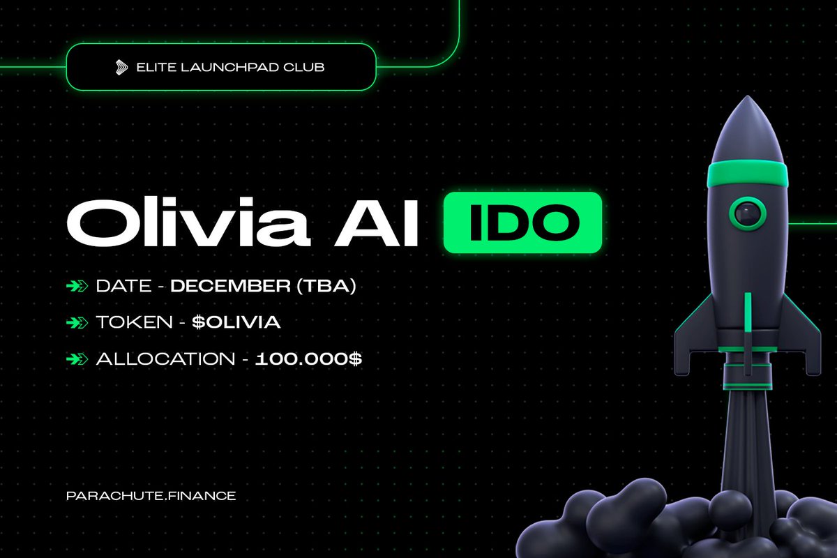 Parachute 🪂 (@parachute_ton) on Twitter photo GM $TON Fam! 💎
We’re thrilled to announce the first official IDO ! 🥳
In a couple of weeks Parachute will be hosting a token sale of <a href="/Olivia_Network/">Olivia Network AI</a>! 🔥
From tomorrow we start to reveal all details, run contests and all sorts of activities granting you access to this very GM $TON Fam! 💎
We’re thrilled to announce the first official IDO ! 🥳
In a couple of weeks Parachute will be hosting a token sale of <a href="/Olivia_Network/">Olivia Network AI</a>! 🔥
From tomorrow we start to reveal all details, run contests and all sorts of activities granting you access to this very