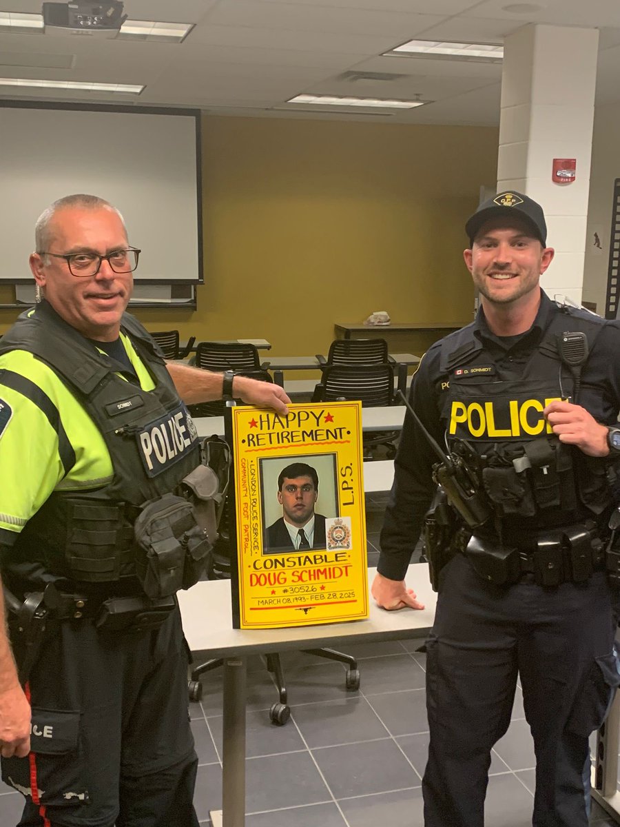 Sherri Baltzer (@slbaltzer) on Twitter photo Gearing up for retirement, LPS Community Foot Patrol officer, Constable Doug Schmidt took his son, OPP Constable Dave Schmidt for a walk-along downtown and in OEV. What a special day! Thank you both for your service and dedication to public safety! <a href="/lpsmediaoffice/">London Police Service ON</a> <a href="/OPP_WR/">OPP West Region</a> <a href="/OPP_CR/">OPP Central Region</a> Gearing up for retirement, LPS Community Foot Patrol officer, Constable Doug Schmidt took his son, OPP Constable Dave Schmidt for a walk-along downtown and in OEV. What a special day! Thank you both for your service and dedication to public safety! <a href="/lpsmediaoffice/">London Police Service ON</a> <a href="/OPP_WR/">OPP West Region</a> <a href="/OPP_CR/">OPP Central Region</a>
