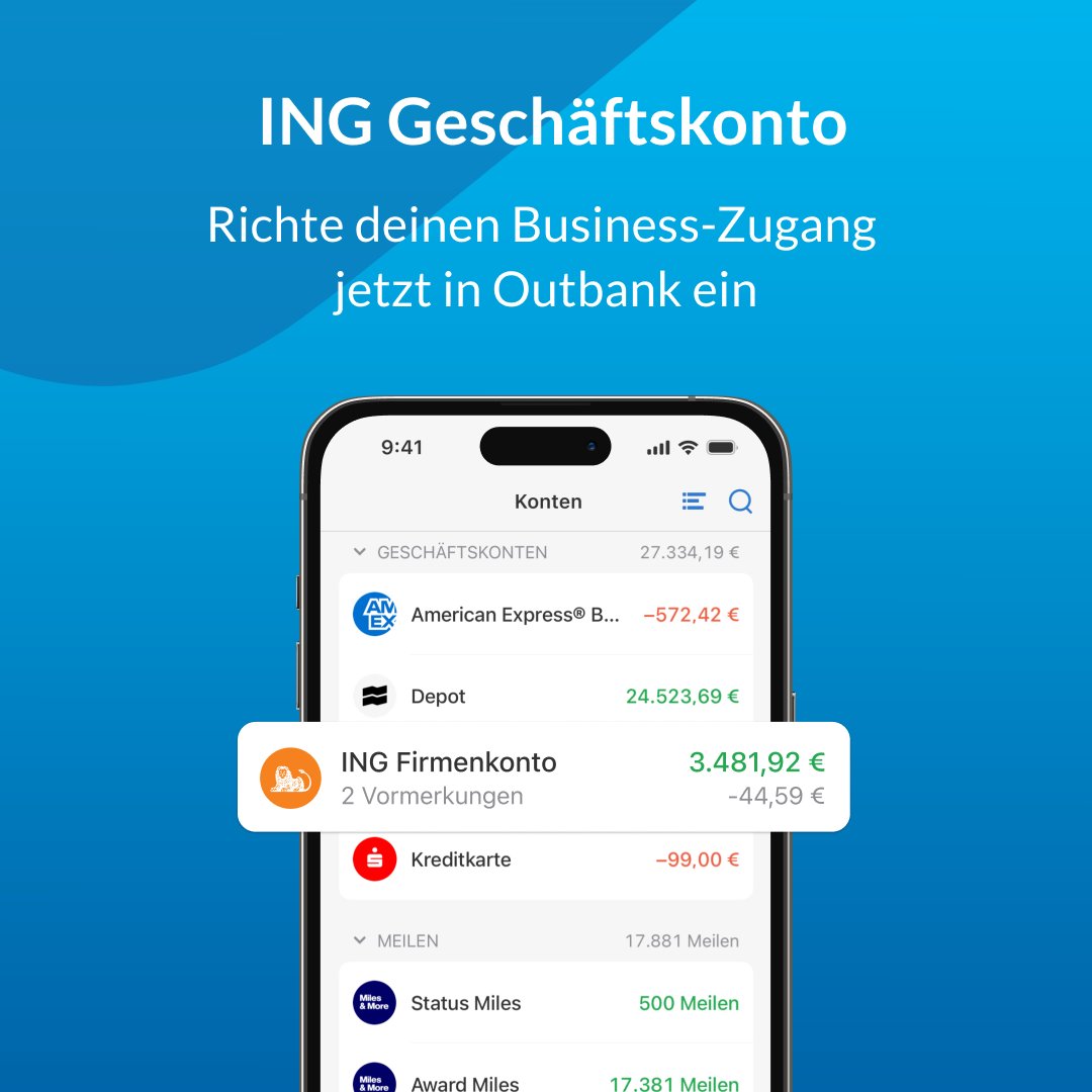 Good News für alle #ING Business-Kunden. Seit Version 3.16.2 könnt ihr mit Outbank BUSINESS jetzt auch eure Geschäftskonten dort über Outbank verwalten.
👉 iOS: apple.co/3AsXiMv
👉 macOS: apple.co/3ya6imQ
👉 Android: bit.ly/3NJ3JxR
#outbankapp  #INGBusiness