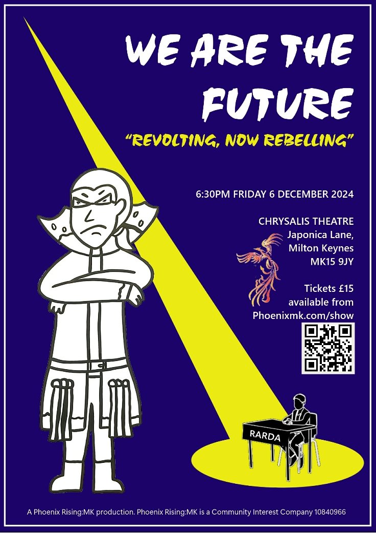 Join us for a very special production of We Are the Future by Phoenix Rising on Fri 6th Dec.
Inspired by Matilda on a journey of enjoyable rebellion in her life. 
Tickets HERE - phoenixmk.com/show

#WhatsOnMK #Abilities #PerformingArts #LoveMK