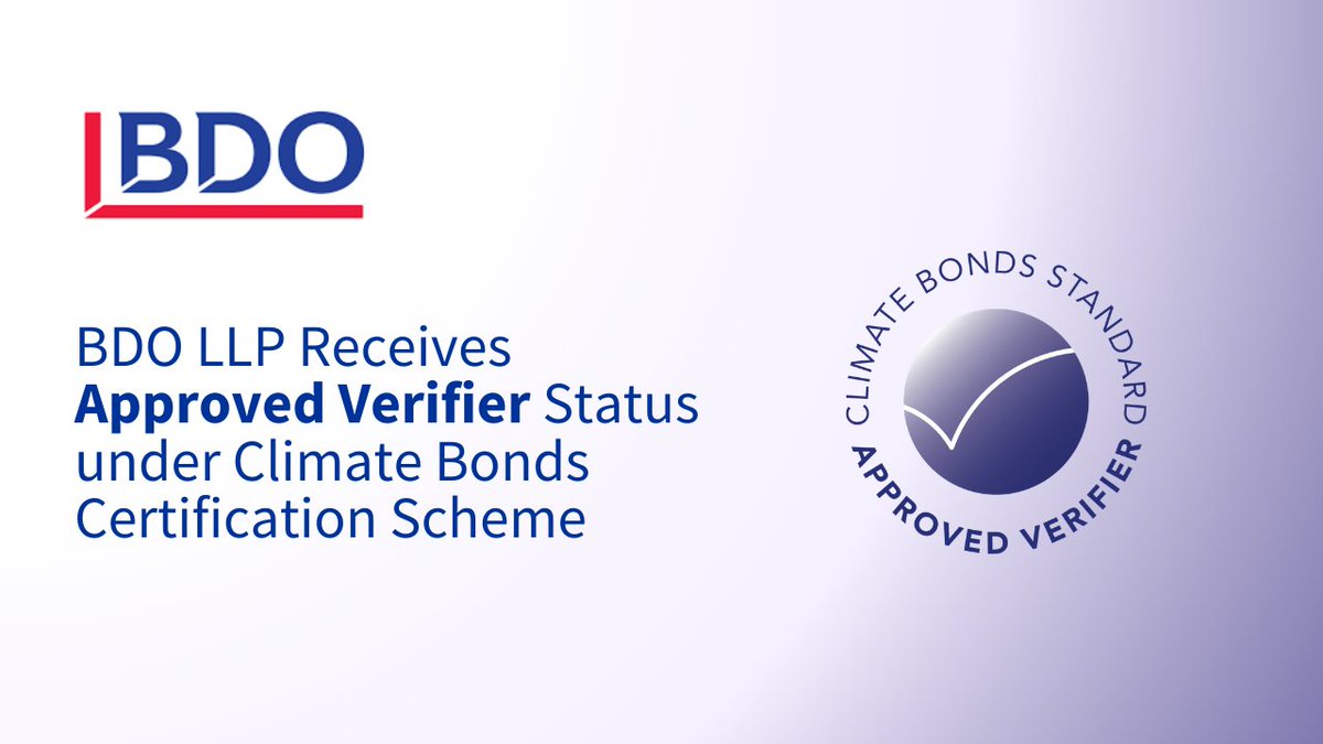 🆕 Exciting news! <a href="/bdoaccountant/">BDO UK</a> is now an Approved Verifier under the Climate Bonds Standard! 

📣 Their expertise ensures #GreenDebt instruments meet trusted global standards, driving more capital toward a sustainable, low-carbon future. 

👉 Learn more: climatebonds.net/resources/pres…
