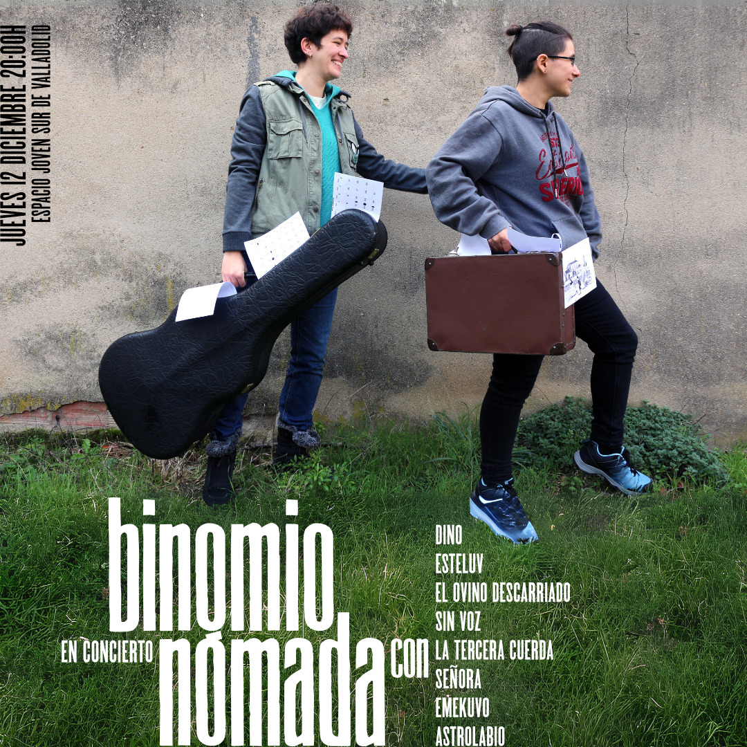 Este JUEVES 12 de diciembre tenemos una cita en el auditorio con Binomio Nómada.

Esta vez, además, estarán muy bien acompañadas: percusión, guitarras, ukeleles, cantantes, voces nuevas…

¡Nos vemos el jueves a las 20h!