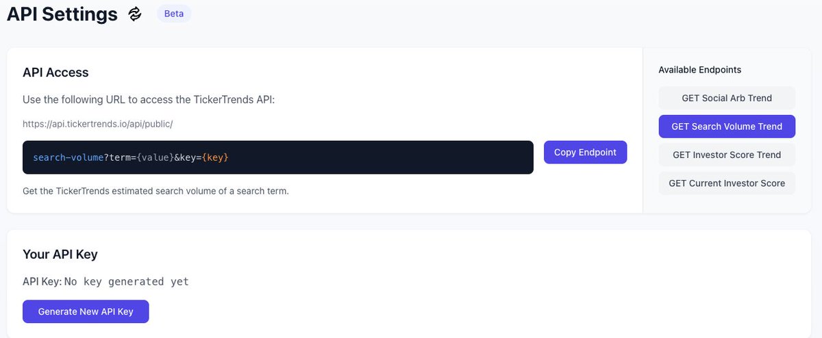 tickerplus's tweet image. 🎉 Coming soon to TickerTrends.io: our Search Volume API!

Easily query keyword search volume directly and pay only for what you use with our pay-per-request model. 🔍📊

Stay tuned for the launch! 🚀 #AltData #API