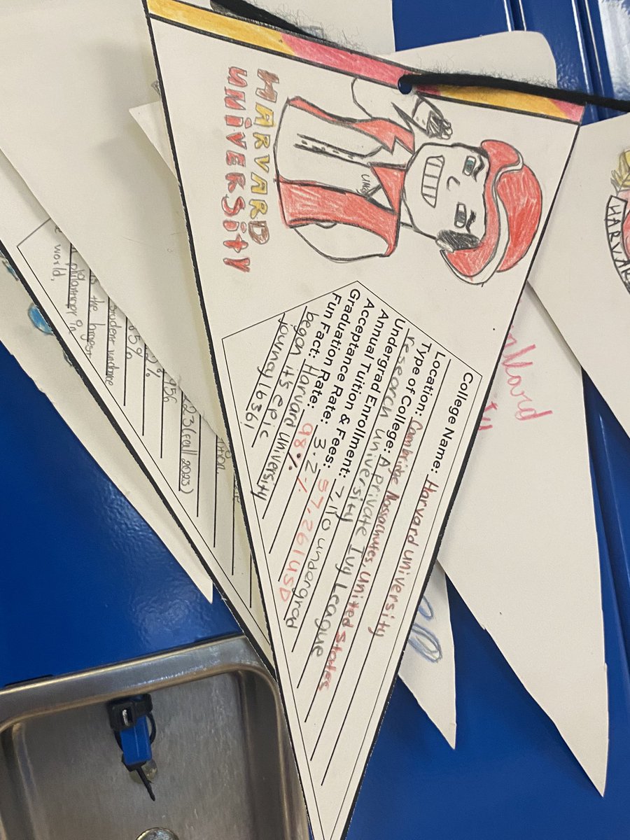 LondynnJayceMom's tweet photo. Take a look at these amazing college pennants created by our AVID students! They researched colleges that align with the fields they aspire to study in the future. #CollegeAndCareerAwareness #GenTXWeek @JaneLongFutures @HISD_ACC https://t.co/OWTkOtpIsk