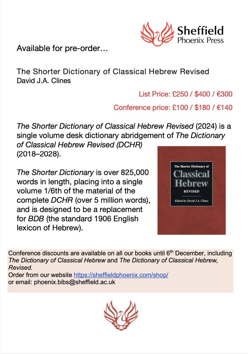 Sheffield Phoenix (@shefphoenix) on Twitter photo The Shorter Dictionary of Classical Hebrew Revised is nearing completion. See a short sample on our website or longer sample at <a href="/SBLPress/">SBL Press</a> Booth 401 #sblaar24 Available for pre-order with a discount sheffieldphoenix.com/product/the-sh… The Shorter Dictionary of Classical Hebrew Revised is nearing completion. See a short sample on our website or longer sample at <a href="/SBLPress/">SBL Press</a> Booth 401 #sblaar24 Available for pre-order with a discount sheffieldphoenix.com/product/the-sh…