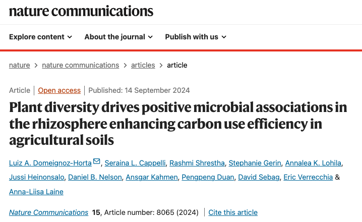 Simona Radutoiu (@radutoiusimona) on Twitter photo Intensifying agriculture has caused a reduction in soil carbon. Plant diversity, however, offers us a way to drive positive microbial associations that could enhance carbon use efficiency in agricultural soils. bit.ly/4f3mGKa
<a href="/Luizdomeignoz/">Luiz Domeignoz Horta</a> @NatureMagazine Intensifying agriculture has caused a reduction in soil carbon. Plant diversity, however, offers us a way to drive positive microbial associations that could enhance carbon use efficiency in agricultural soils. bit.ly/4f3mGKa
<a href="/Luizdomeignoz/">Luiz Domeignoz Horta</a> @NatureMagazine