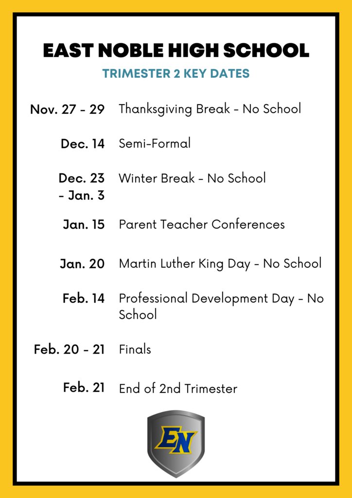 Check out these important dates for 2nd Trimester!