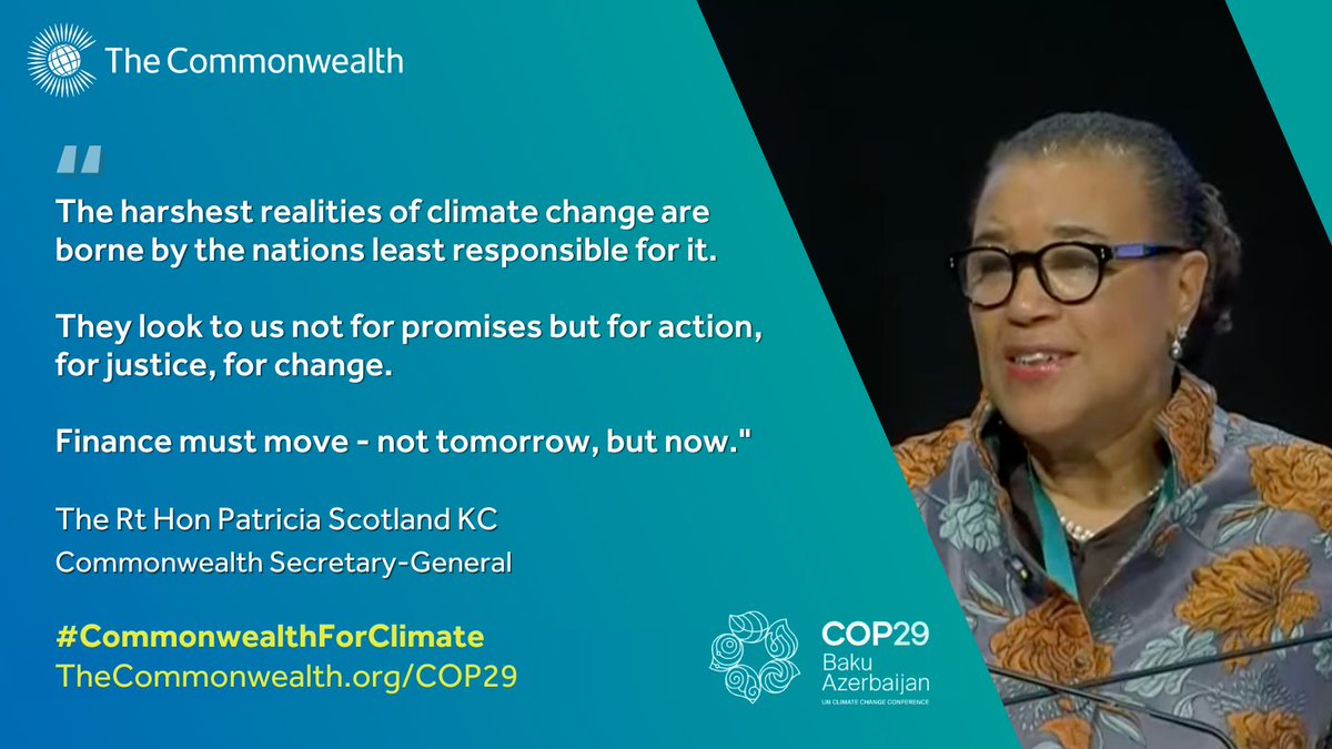 #Commonwealth Secretary-General, @PScotlandCSG, delivered the Commonwealth statement at the high-level segment of #COP29.

Her message emphasised the critical role we play as custodians of a planet on the brink.

🎥 Watch her full address here👇
youtube.com/watch?v=ggthcg…