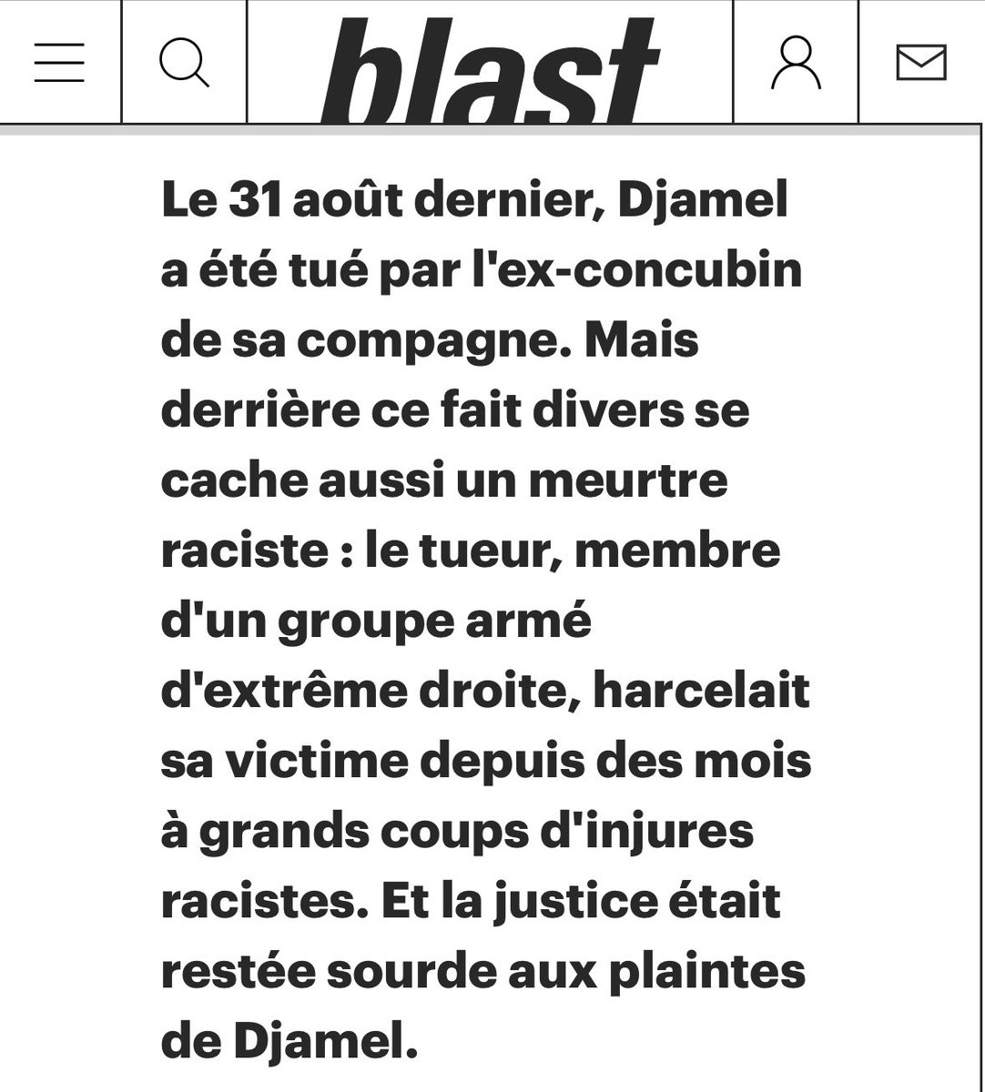 🚨Un crime raciste a été complètement passé sous silence.

Après enquête on découvre que Djamel a eté écrasé à plusieurs reprises par Jerome Decofour, membre d’une milice d’ext-droite (près de 800 membres dont plusieurs anciens militaires).

L’extrême-droite est un danger mortel.