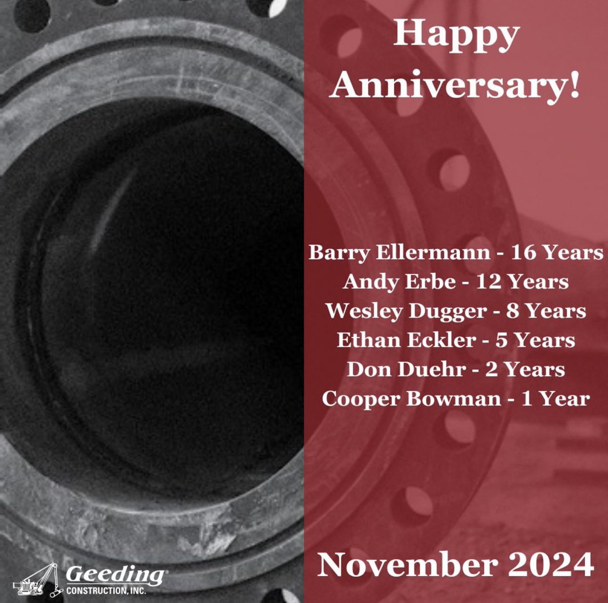 GeedingInc's tweet photo. We are grateful to have such a dedicated team here at Geeding Construction, Inc. Happy Anniversary! https://t.co/IBSNGZ30B6