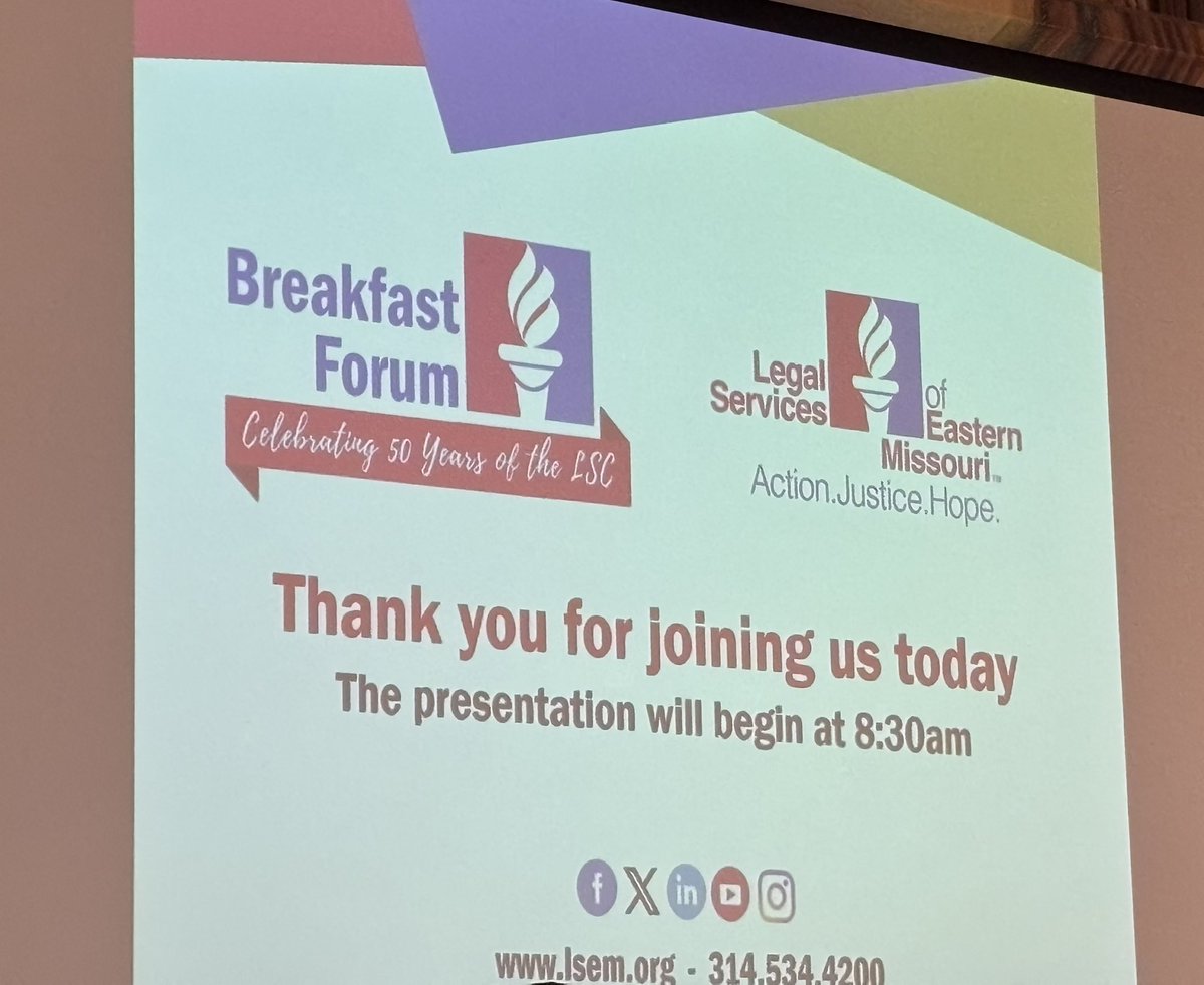 jlschwendy's tweet photo. The Legal Service Corp celebrates  50 years of service to those in need. LSEM of provides local support with volunteer lawyers in St.Louis. Today provided a wonderful opportunity to learn more about the Justice Gap #Justiceforall @LSEM_EST1956 @Littler https://t.co/i2BJTRs0Lg