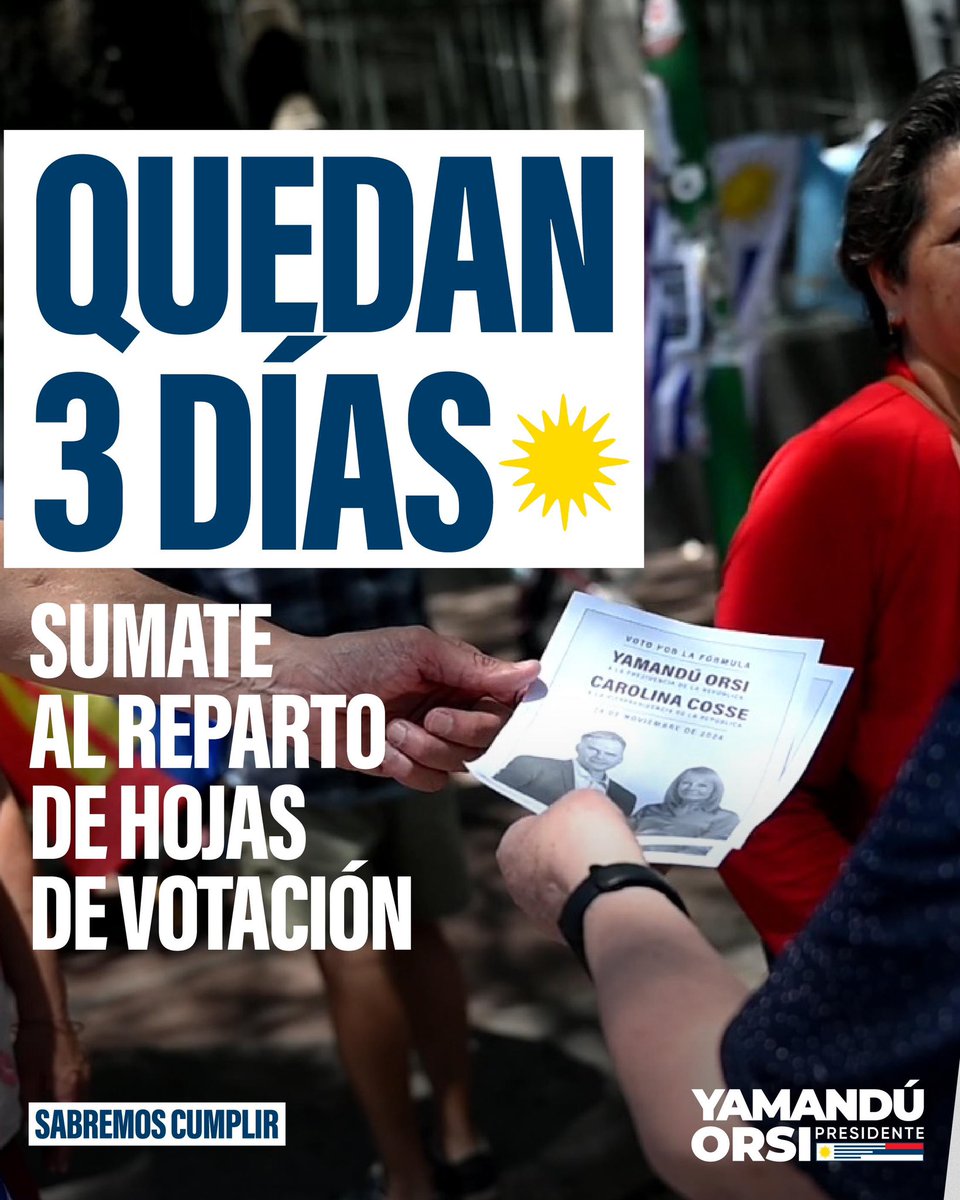 Frente_Amplio's tweet photo. Salimos a la calle con la convicción de que con Yamandú y Carolina tendremos un país mejor 💫

¡Nos respalda un Programa de Gobierno que contempla las necesidades de las personas en cada rincón del país! A conversar, a repartir hojas de votación🤩

🗣️SUMATE A CONSTRUIR LA VICTORIA

Yamandú Orsi presidente 🗳️
Sabremos cumplir 🇺🇾